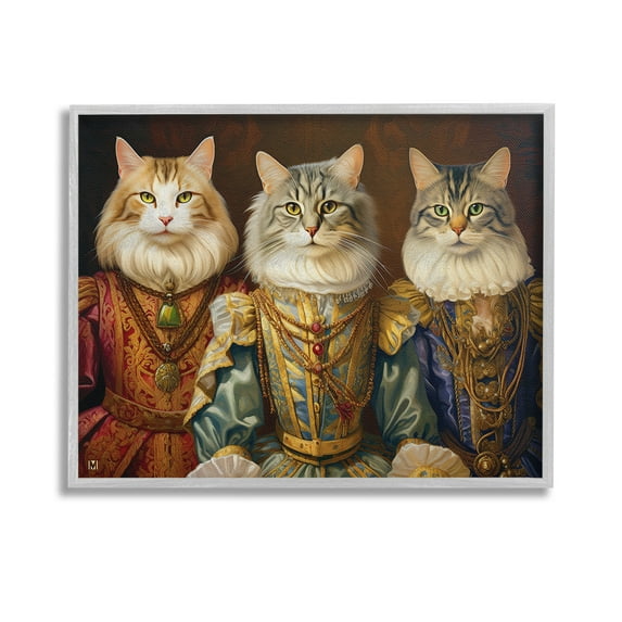 Stupell Industries Regal Cat Trio Animals & Insects Painting Gray Framed Art Print Wall Art, 14 x 11