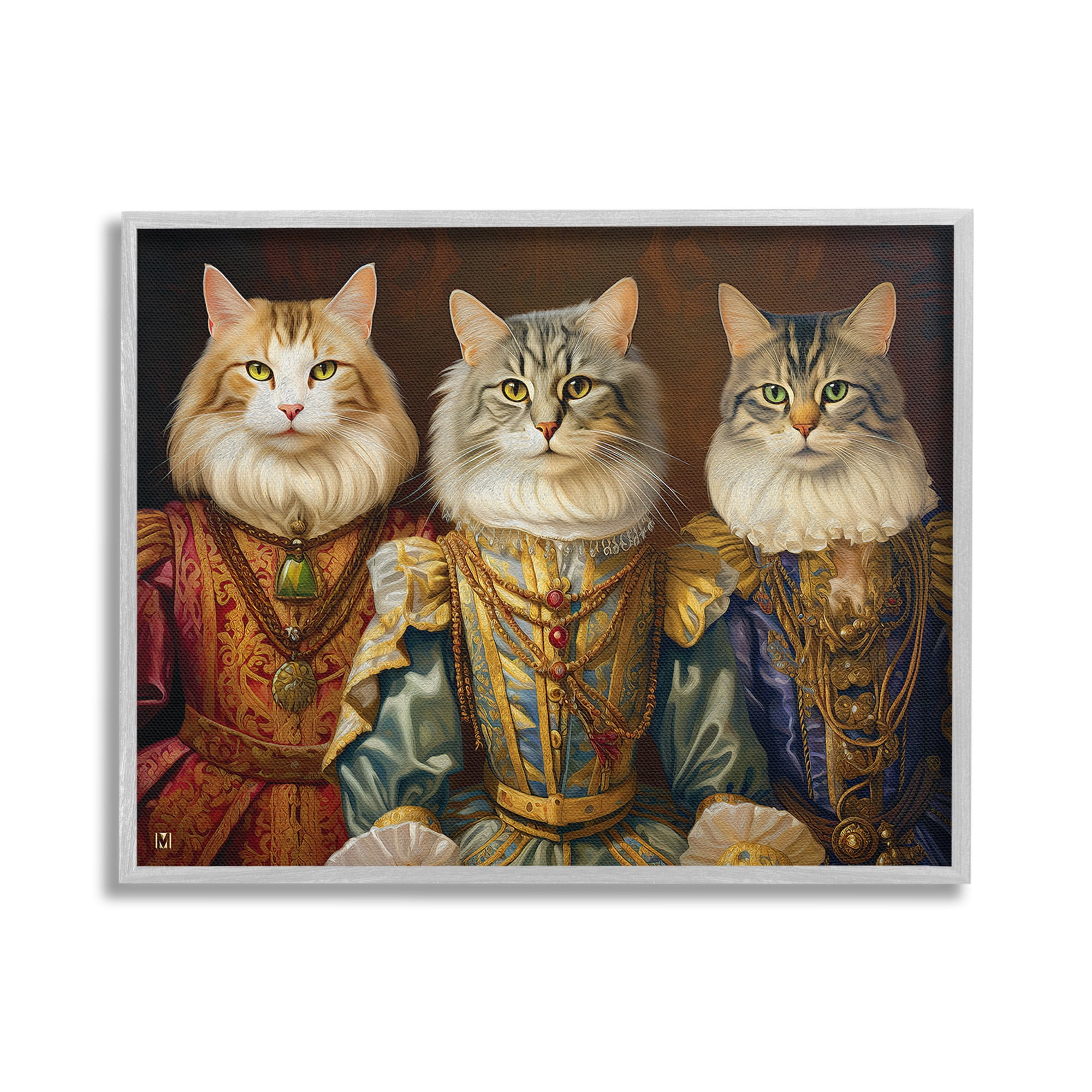 Stupell Industries Regal Cat Trio Animals & Insects Painting Gray Framed Art Print Wall Art, 20 x 16