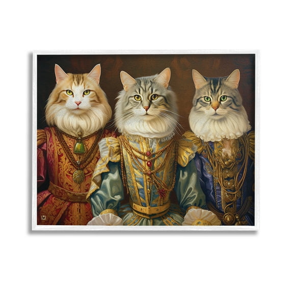 Stupell Industries Regal Cat Trio Animals & Insects Painting White Framed Art Print Wall Art, 14 x 11