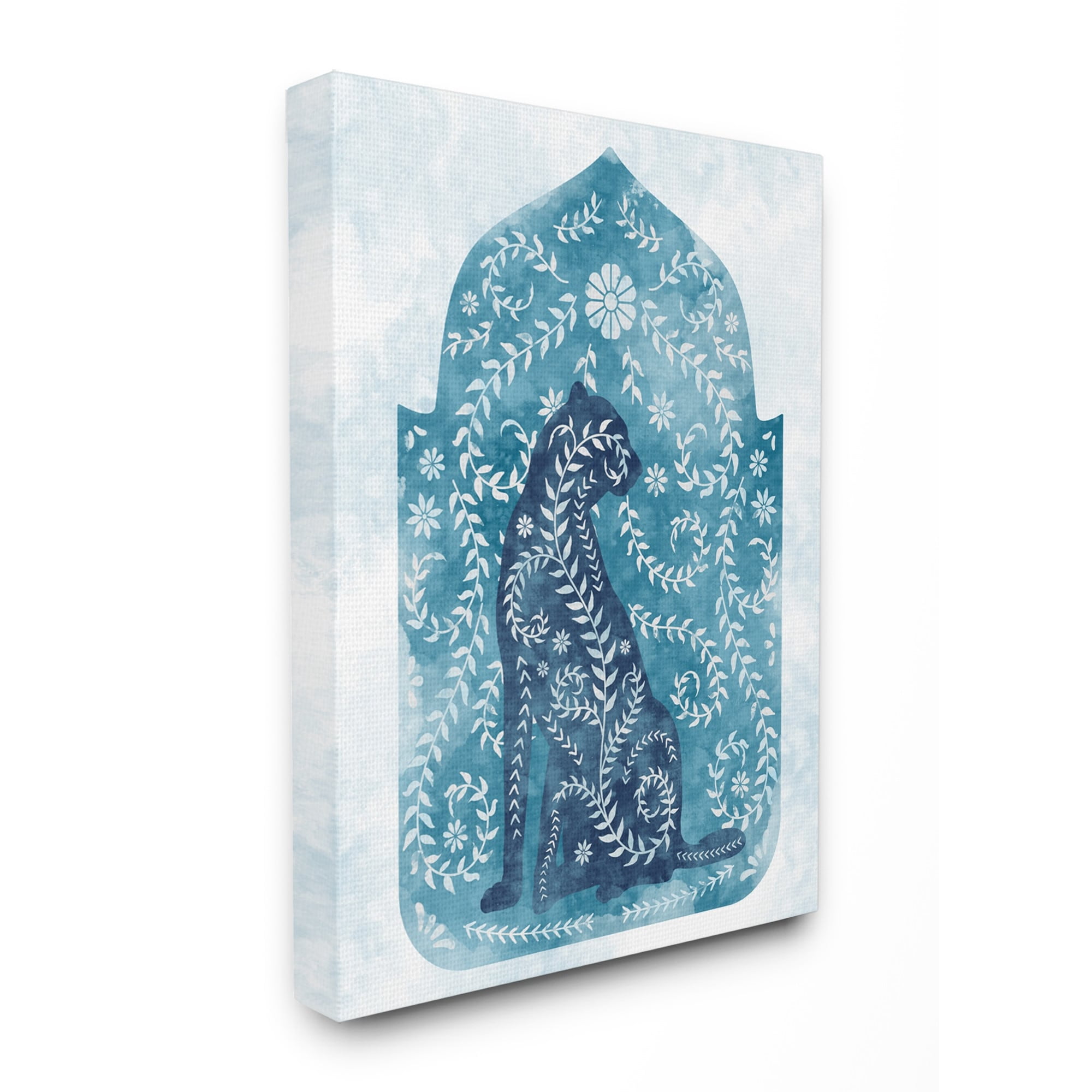 Stupell Industries Regal Cheetah Jungle Animal Vines Blue Arabesque Watercolor Canvas Wall Art Design by Ziwei Li, 16" x 20"