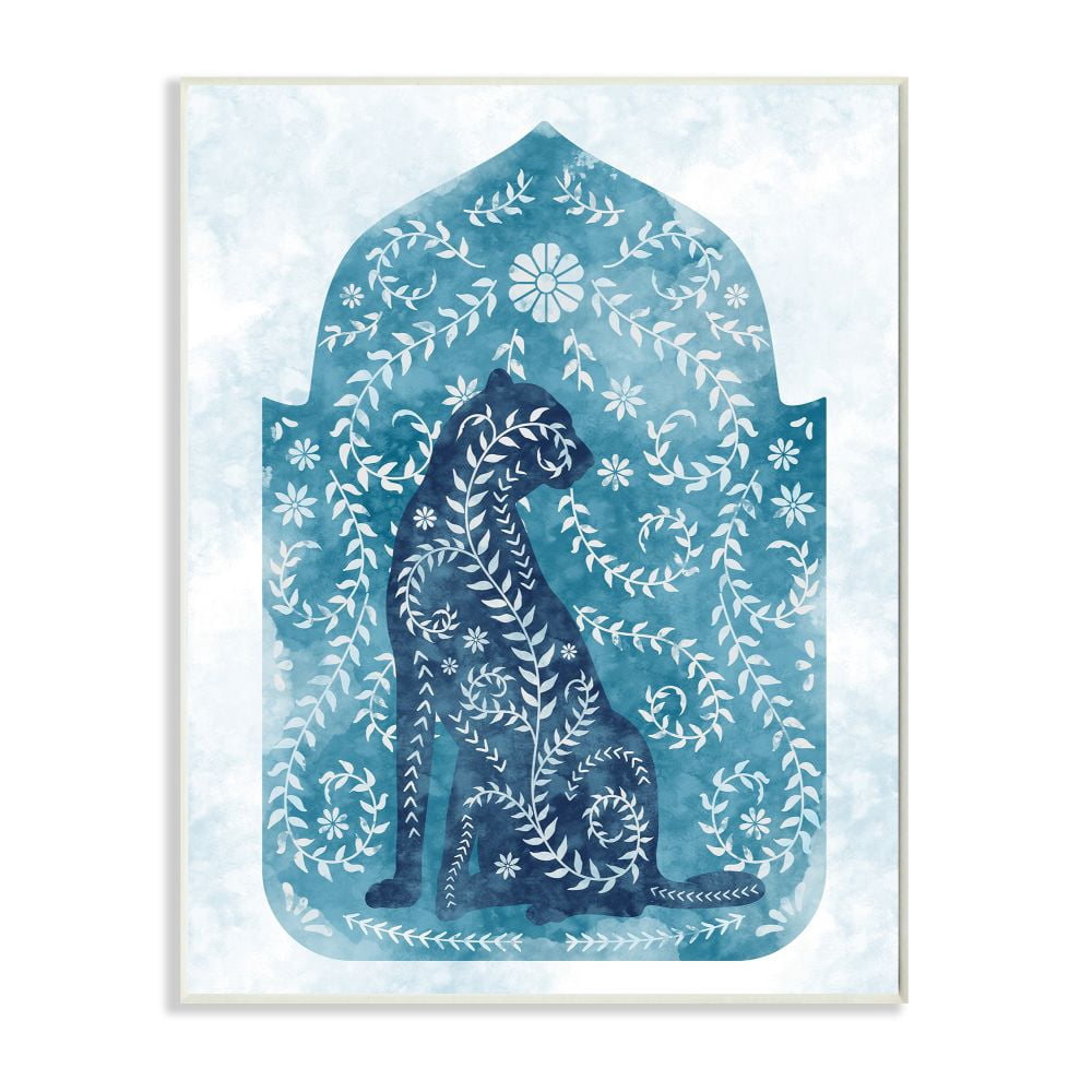 Stupell Industries Regal Cheetah Jungle Animal Vines Blue Arabesque Watercolor Unframed Art Print Wall Art, 13x19, by Ziwei Li
