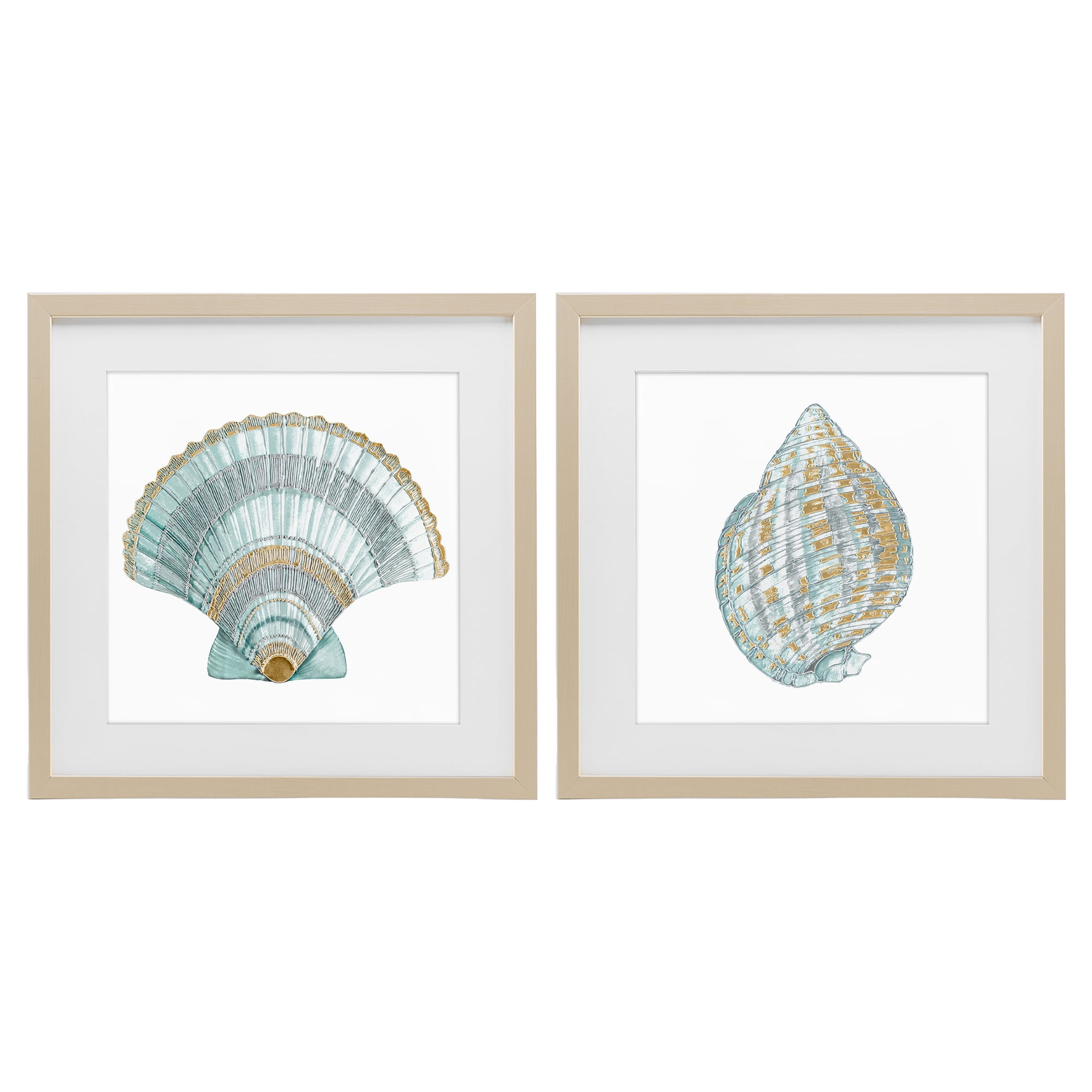 Stupell Industries Regal Clam Shell Duo 2 Piece Birch Framed Print Under Glass Set, design by Lorenzo Collective