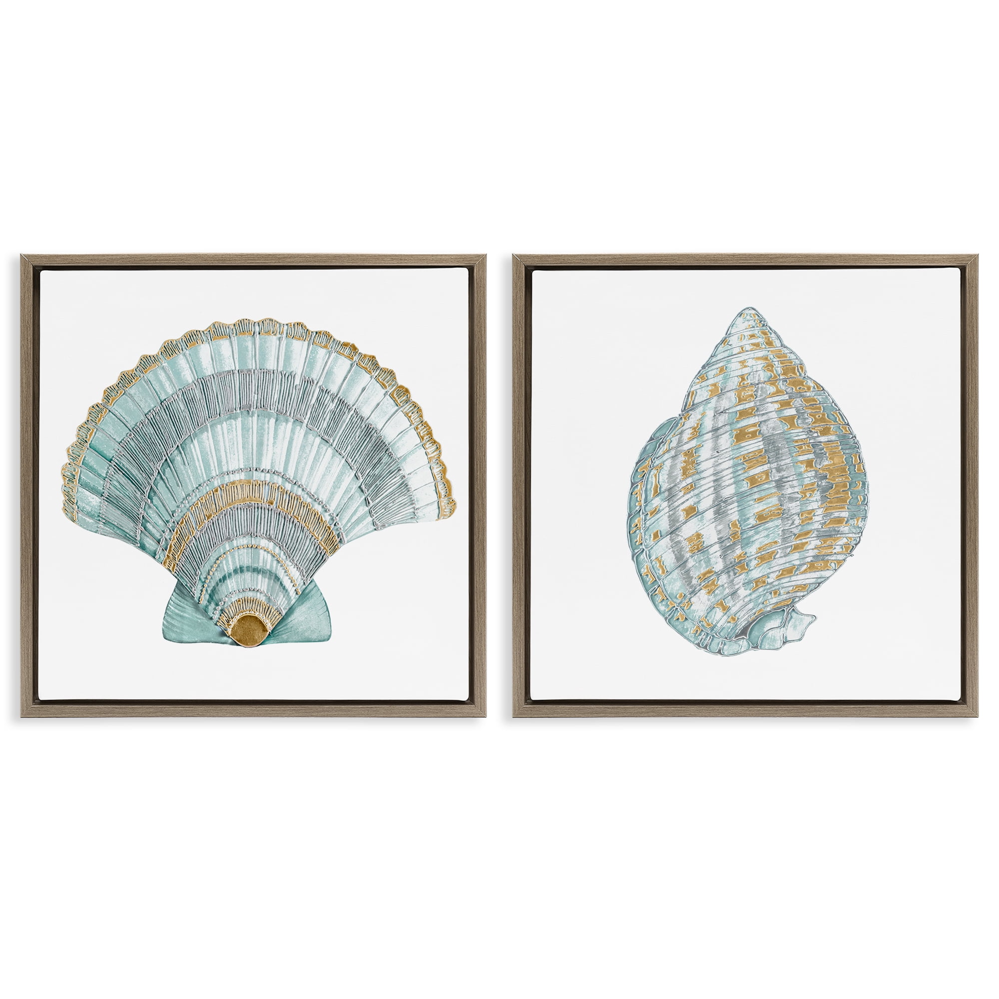 Stupell Industries Regal Clam Shell Duo 2 Piece Brown Framed Floater Canvas Set, design by Lorenzo Collective