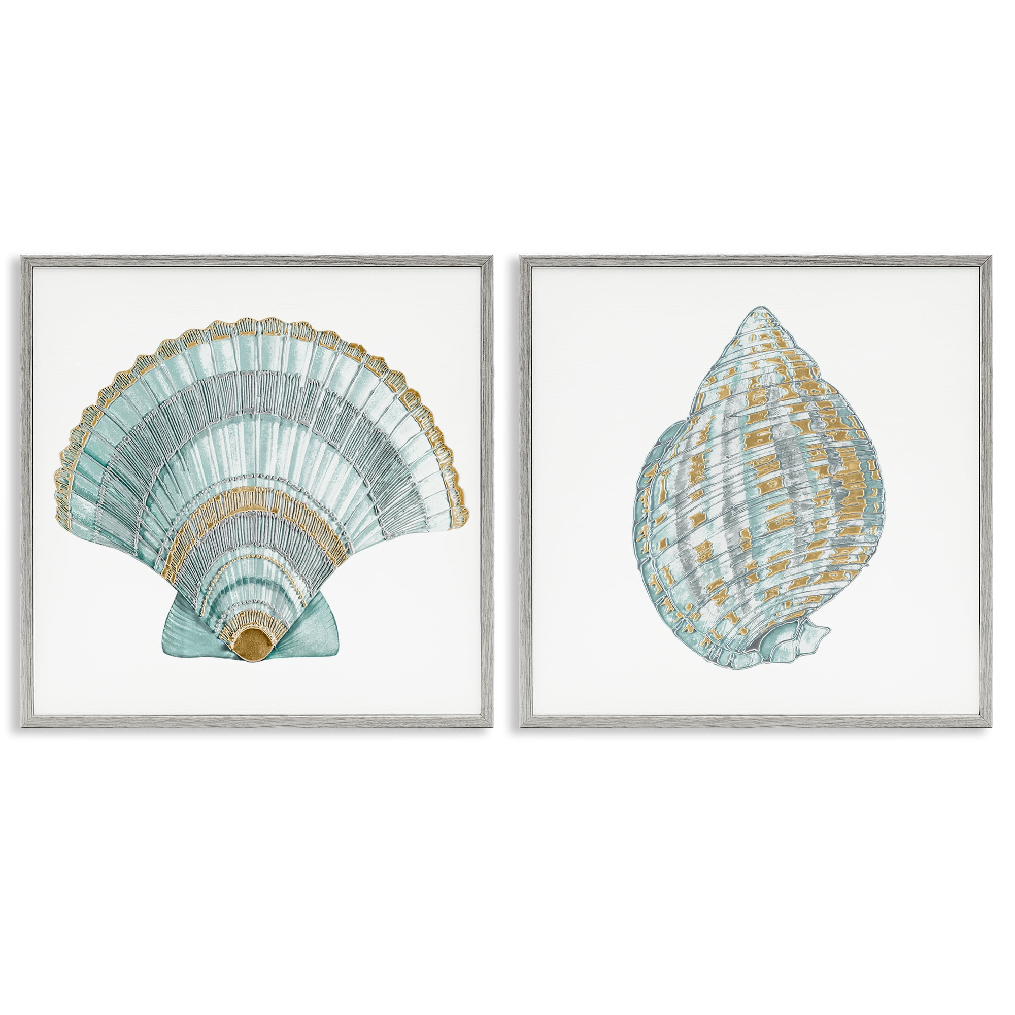 Stupell Industries Regal Clam Shell Duo 2 Piece Gray Framed Giclee Art Set, design by Lorenzo Collective