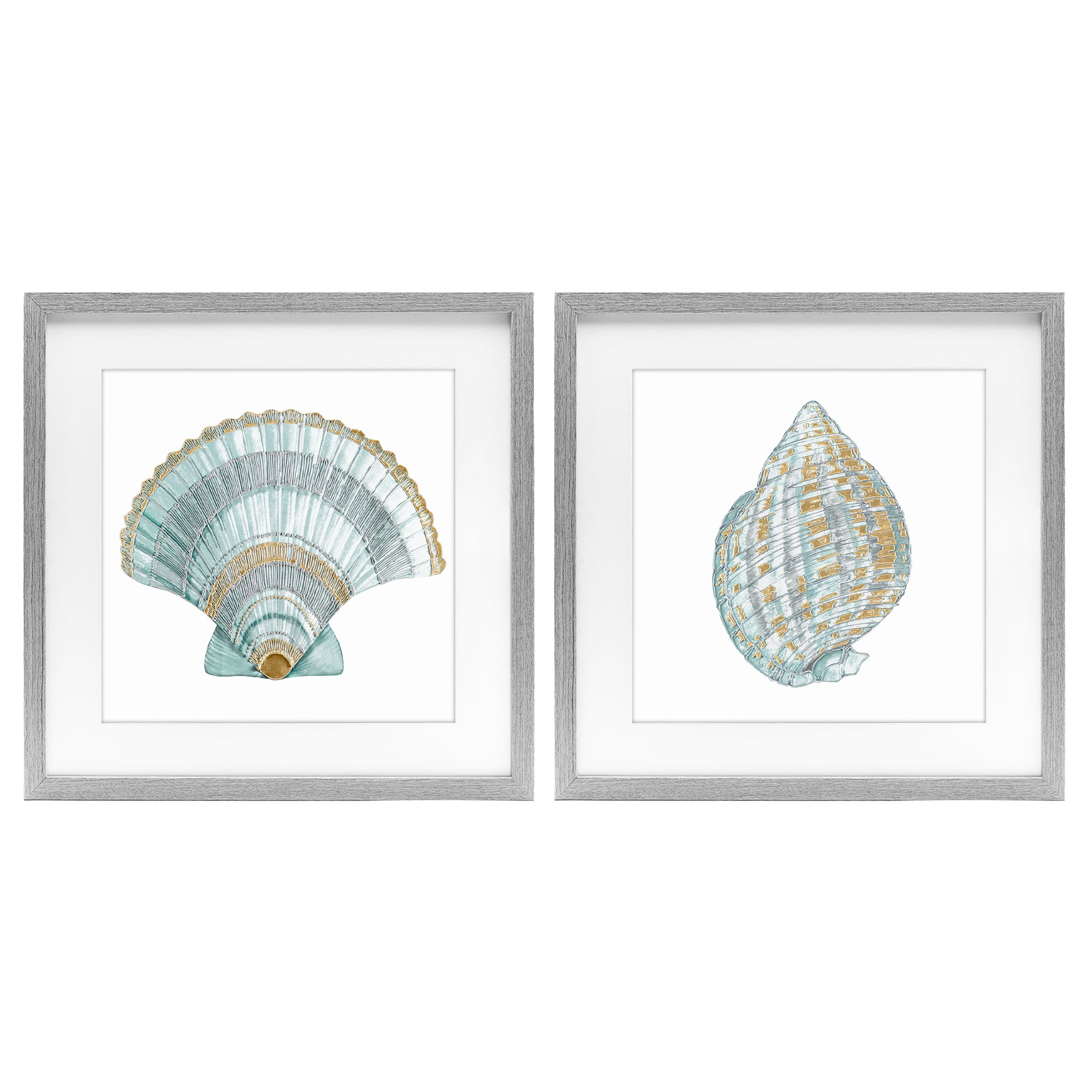 Stupell Industries Regal Clam Shell Duo 2 Piece Gray Framed Print Under Glass Set, design by Lorenzo Collective