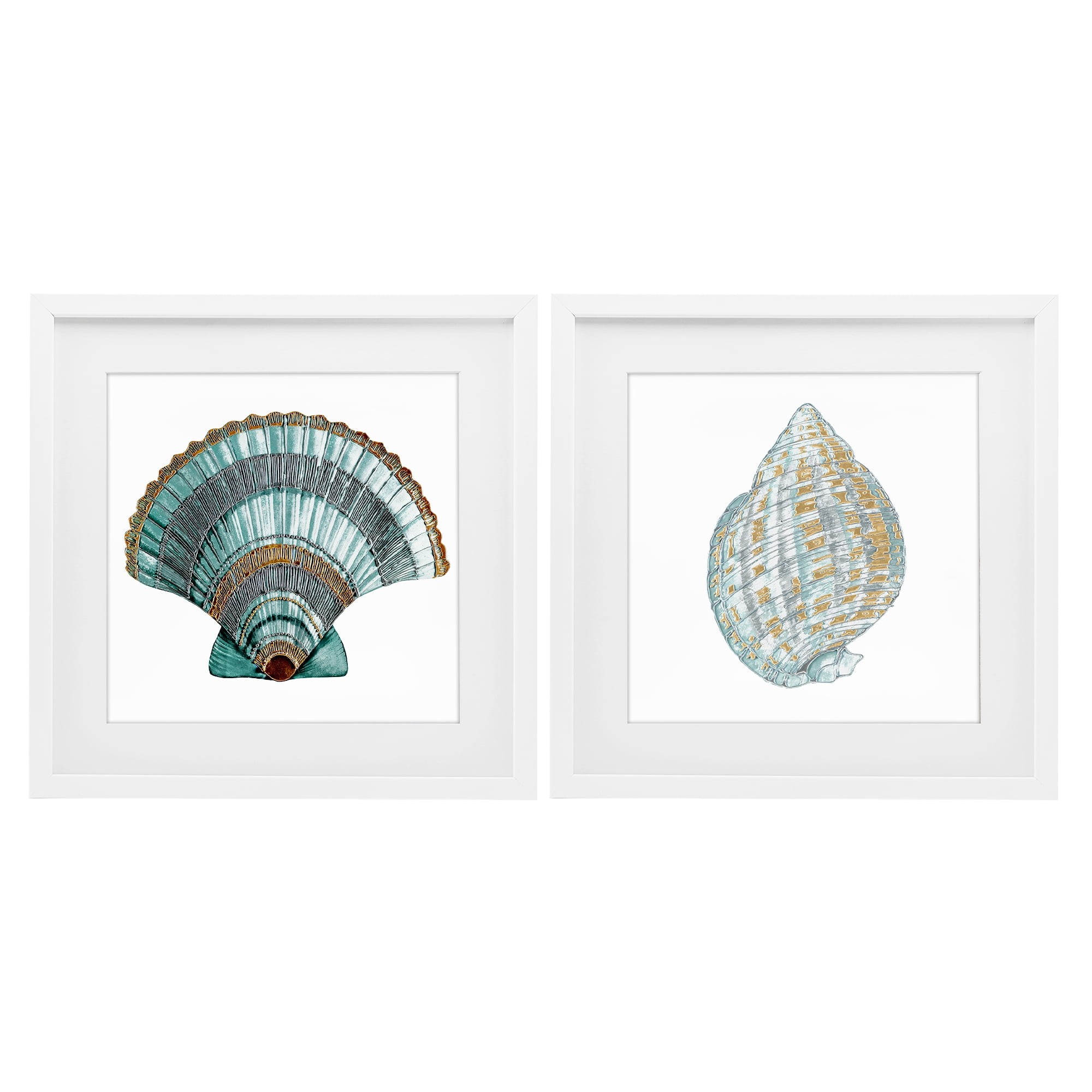 Stupell Industries Regal Clam Shell Duo 2 Piece White Framed Print Under Glass Set, design by Lorenzo Collective