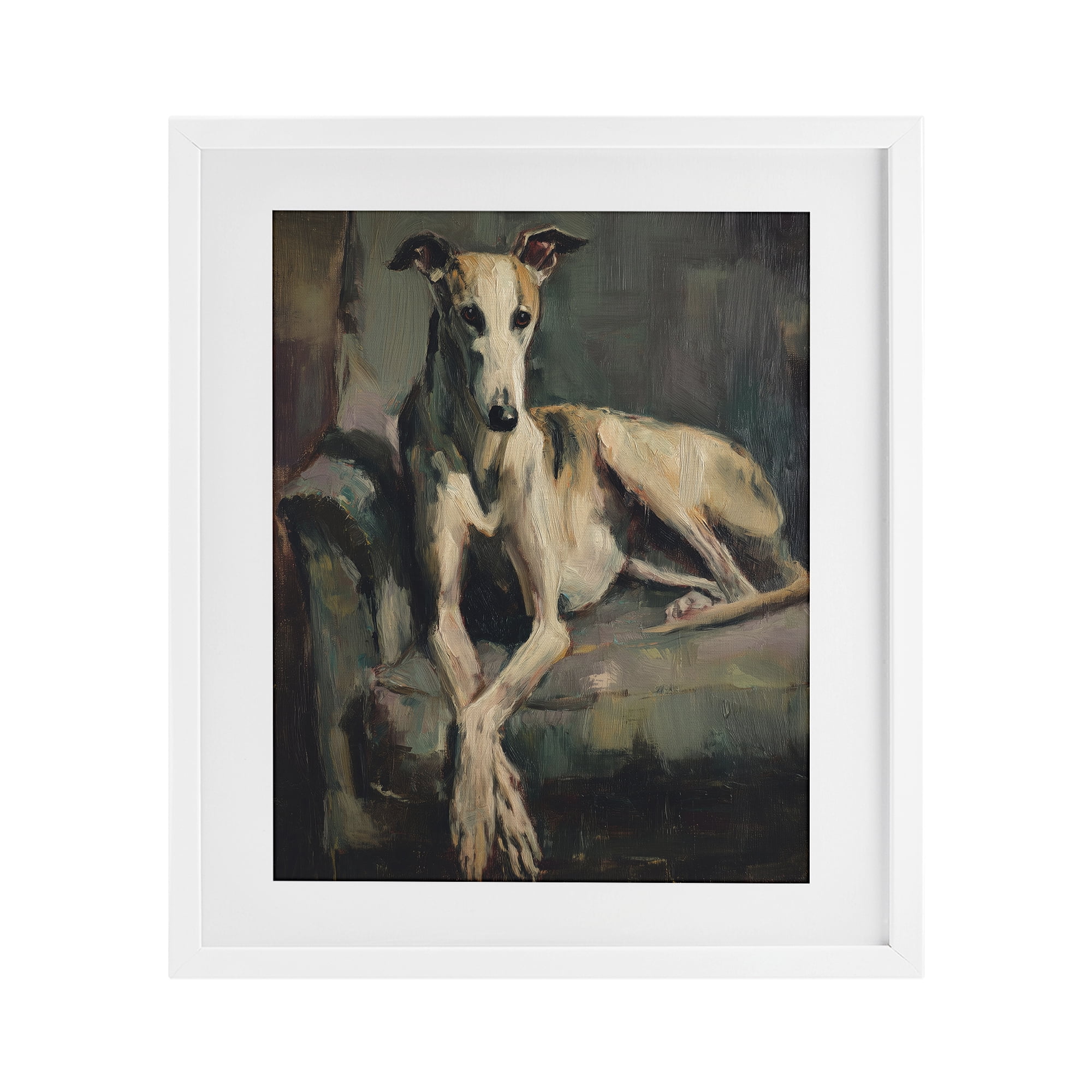 Stupell Industries Regal Comfort Whippet Dog White Framed Print Under Glass, design by Svetlana Aleynikova