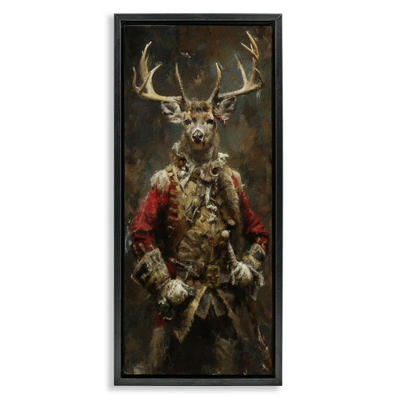 Stupell Industries Regal Deer Portrait Animals & Insects Painting Black Floater Framed Art Print Wall Art, 11 x 25