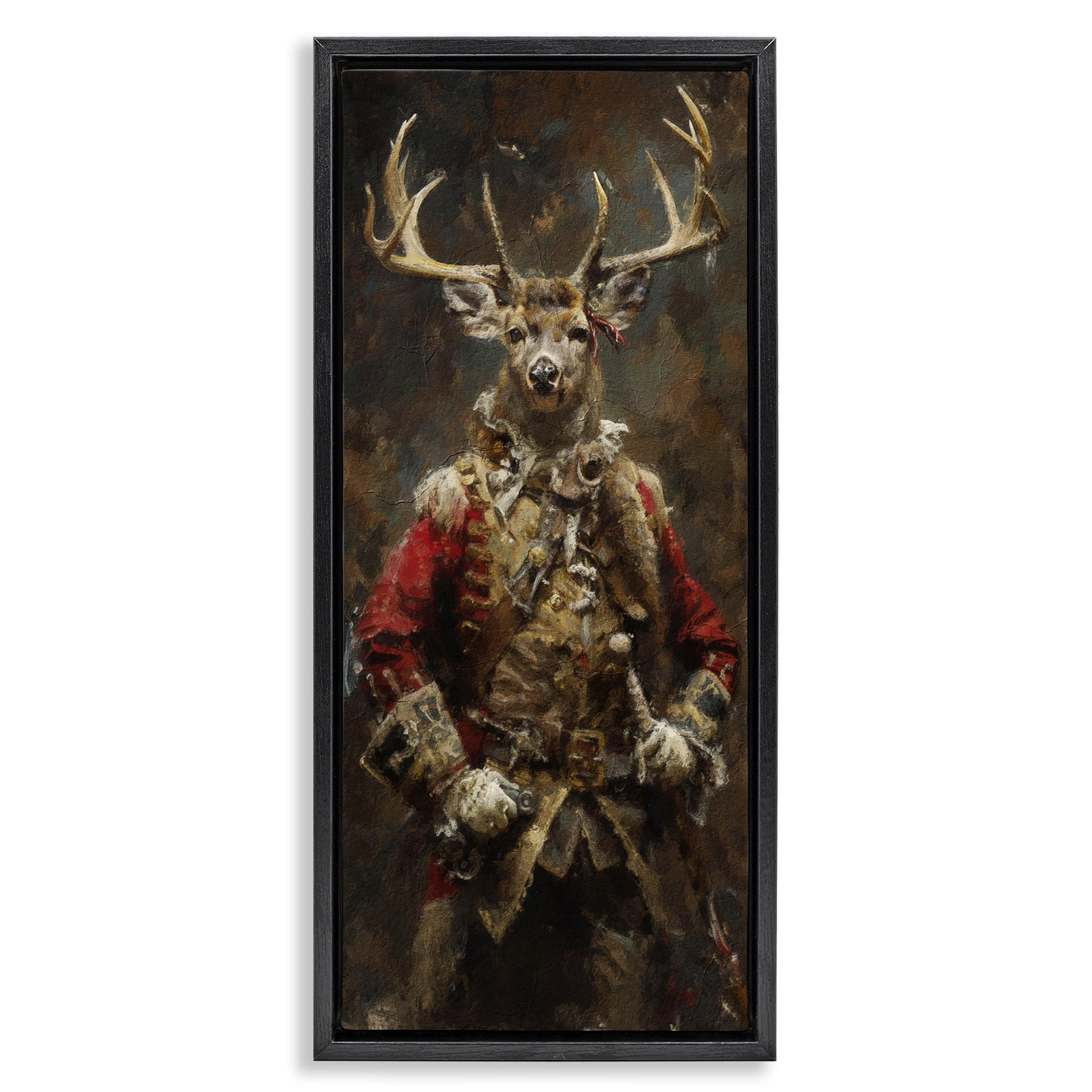 Stupell Industries Regal Deer Portrait Animals & Insects Painting Black Floater Framed Art Print Wall Art, 15 x 31
