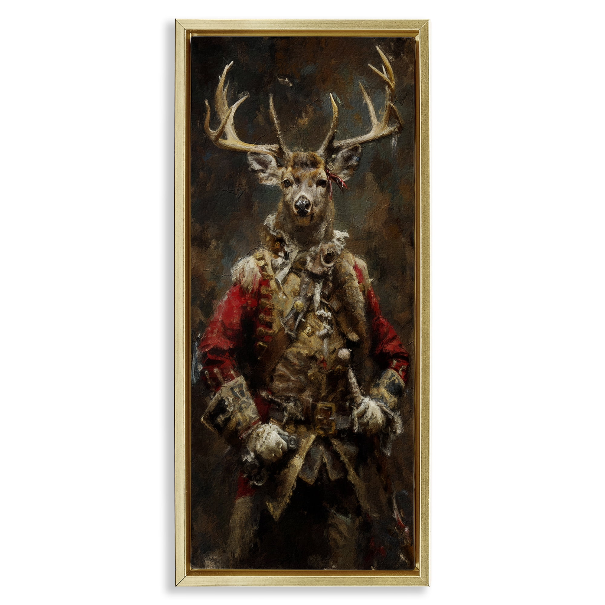 Stupell Industries Regal Deer Portrait Animals & Insects Painting Gold Floater Framed Art Print Wall Art, 11 x 25