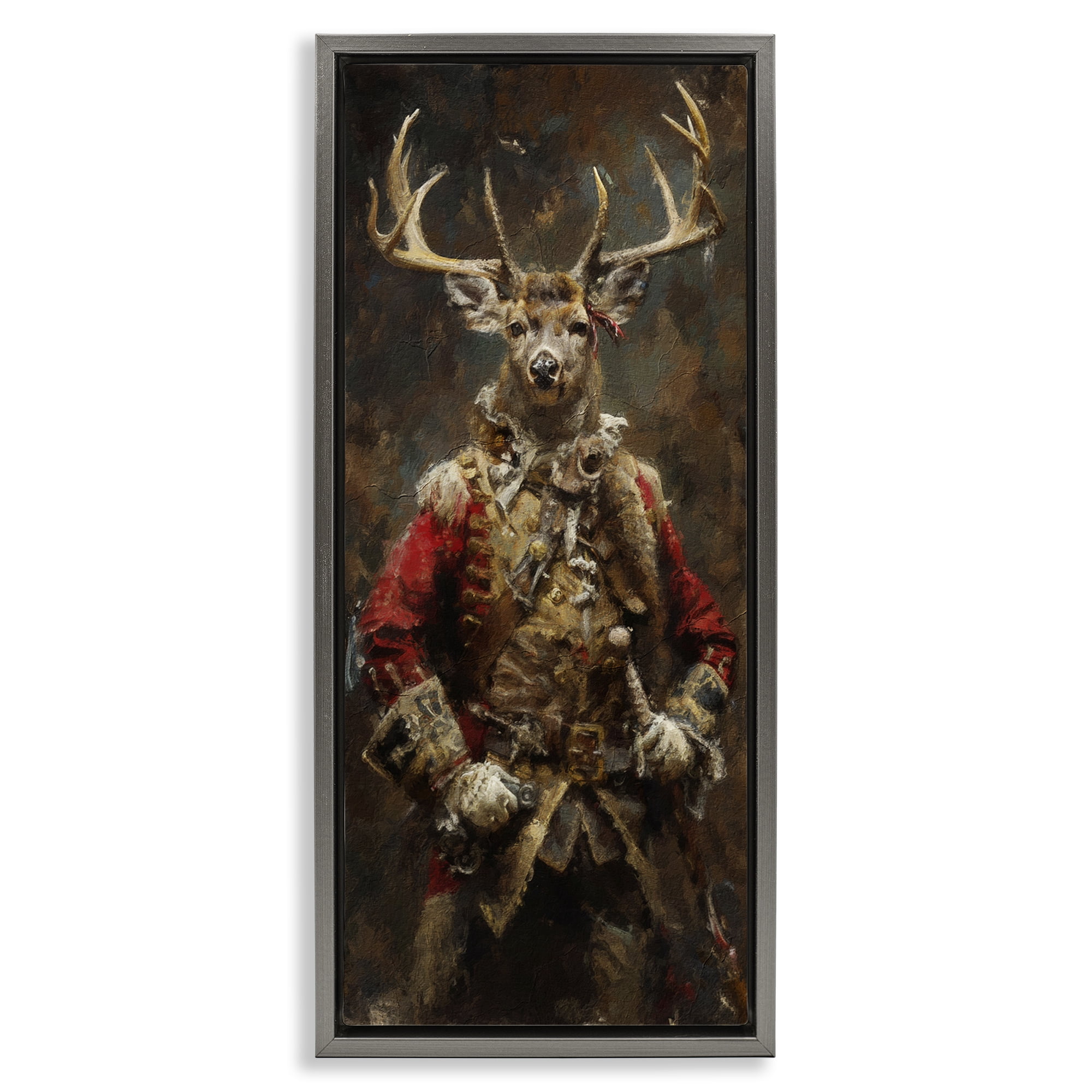 Stupell Industries Regal Deer Portrait Animals & Insects Painting Gray Floater Framed Art Print Wall Art, 15 x 31