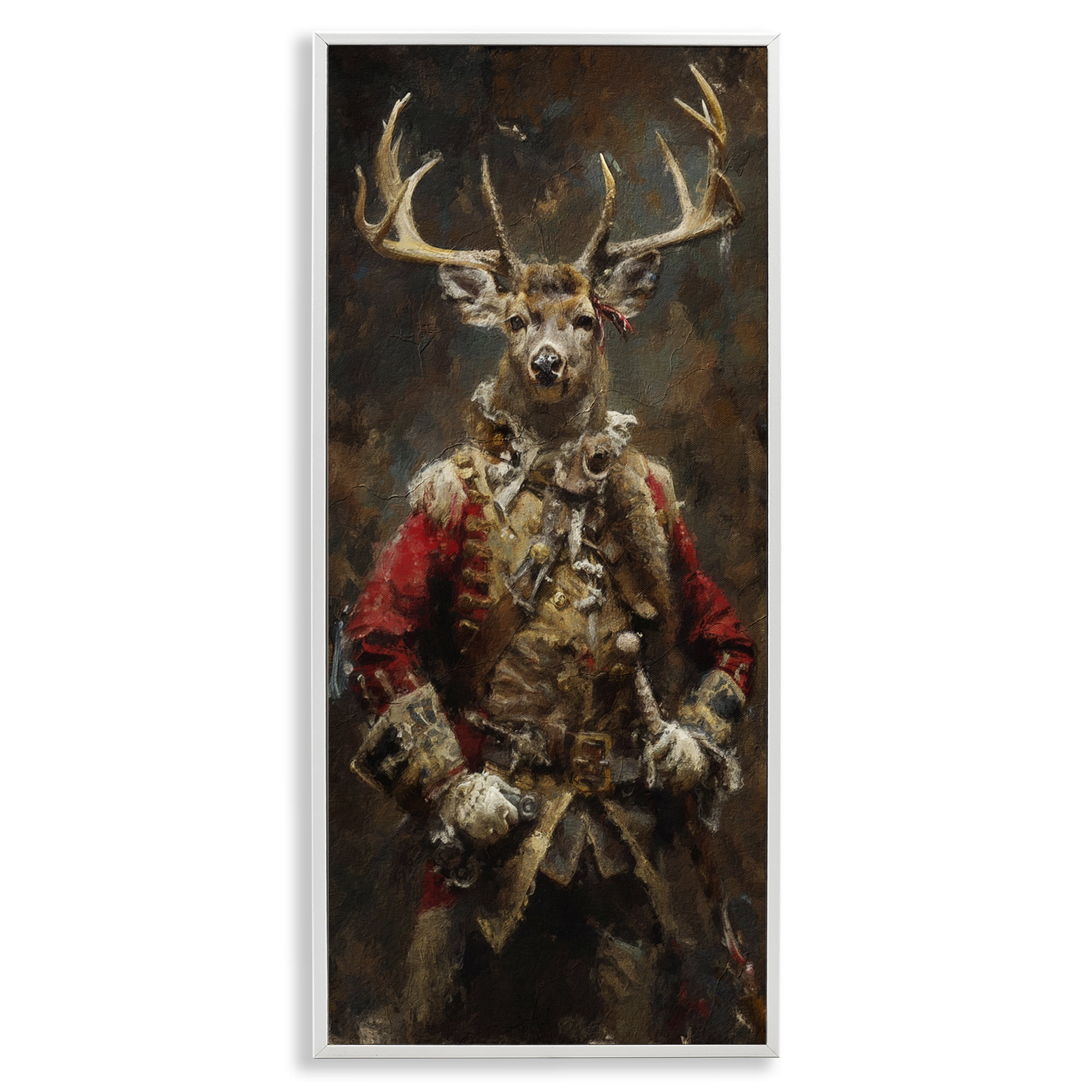 Stupell Industries Regal Deer Portrait Animals & Insects Painting White Framed Art Print Wall Art, 10 x 24