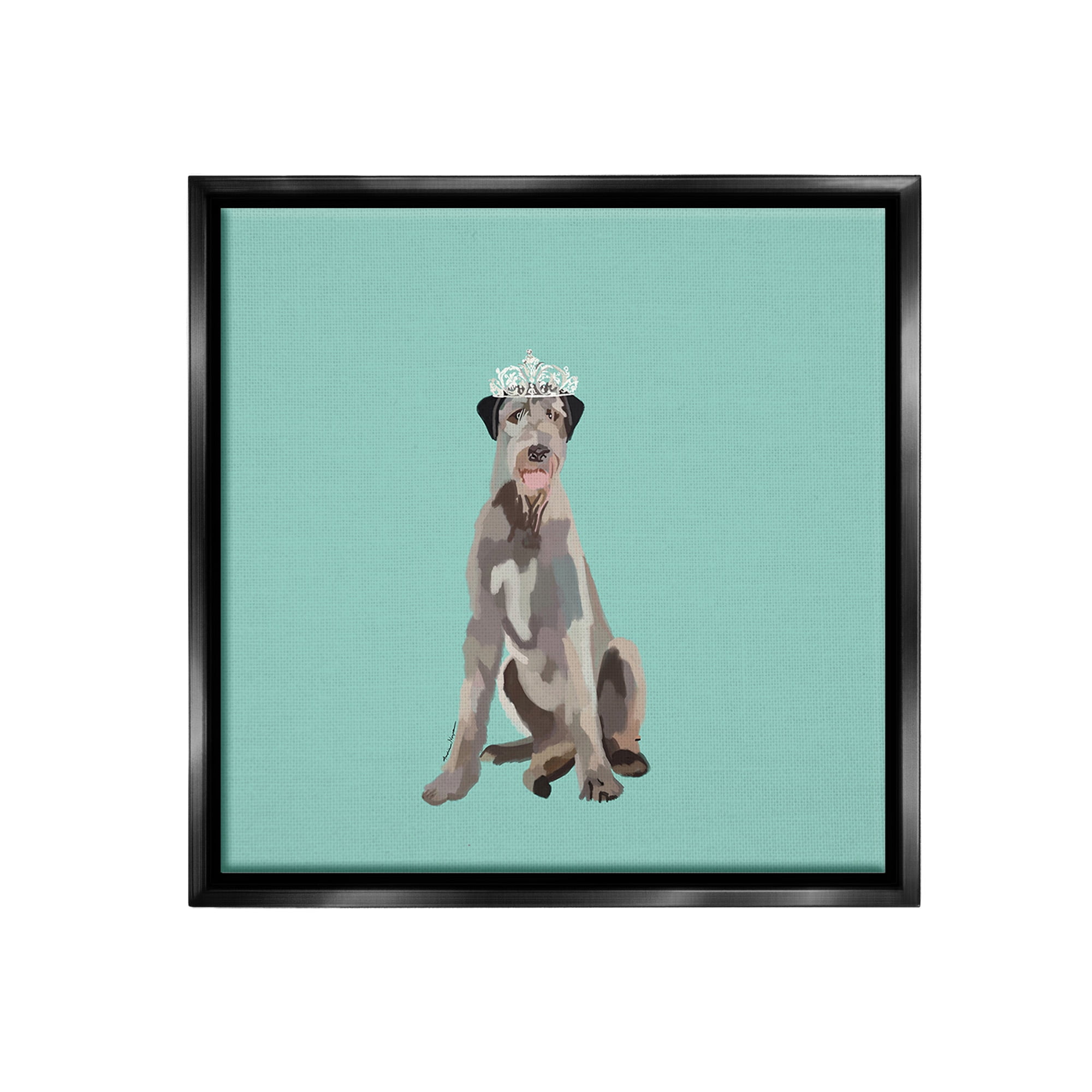 Stupell Industries Regal Dog in Crown Animals & Insects Painting Black Floater Framed Canvas Art Print Wall Art, 18 x 18