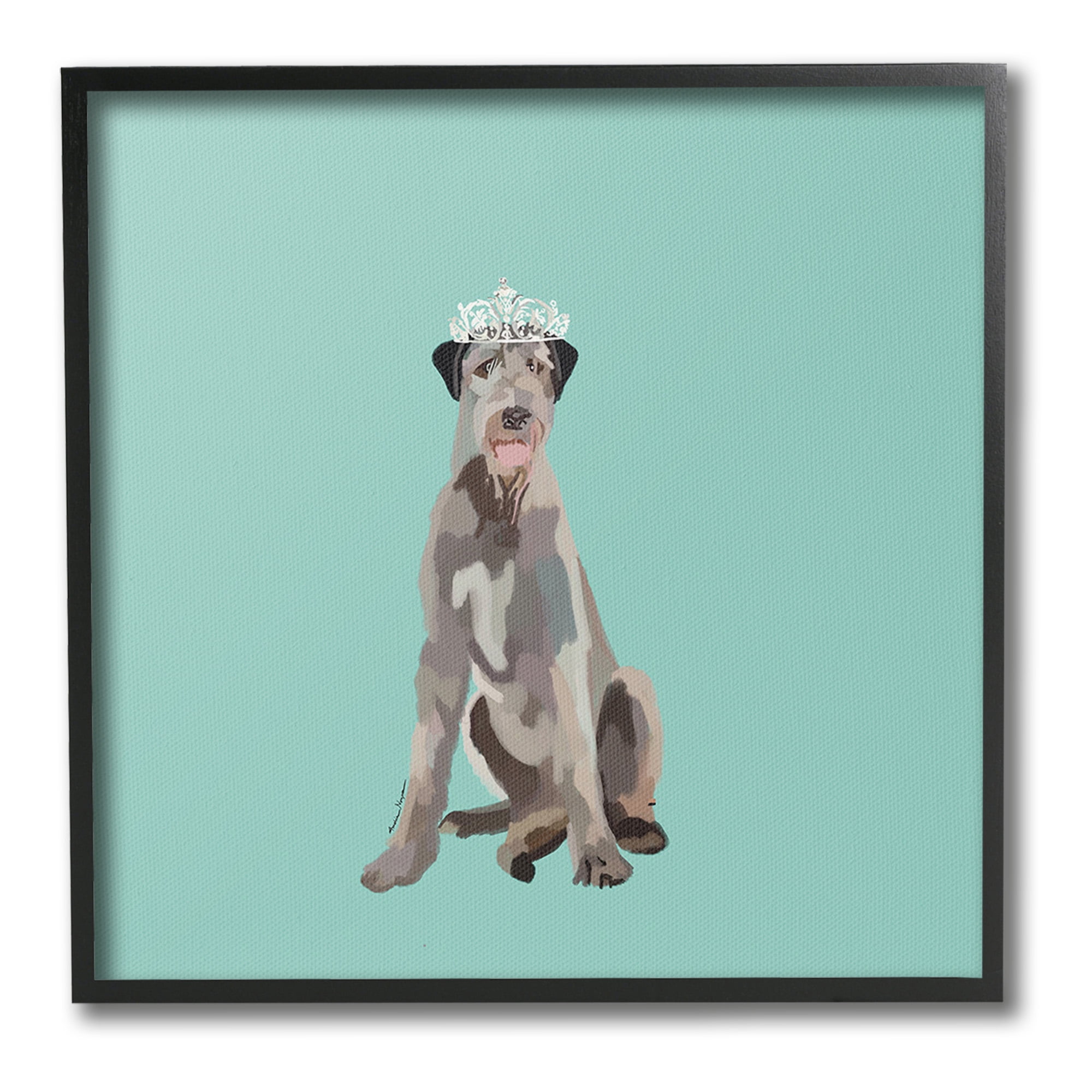 Stupell Industries Regal Dog in Crown Animals & Insects Painting Black Framed Art Print Wall Art, 12 x 12