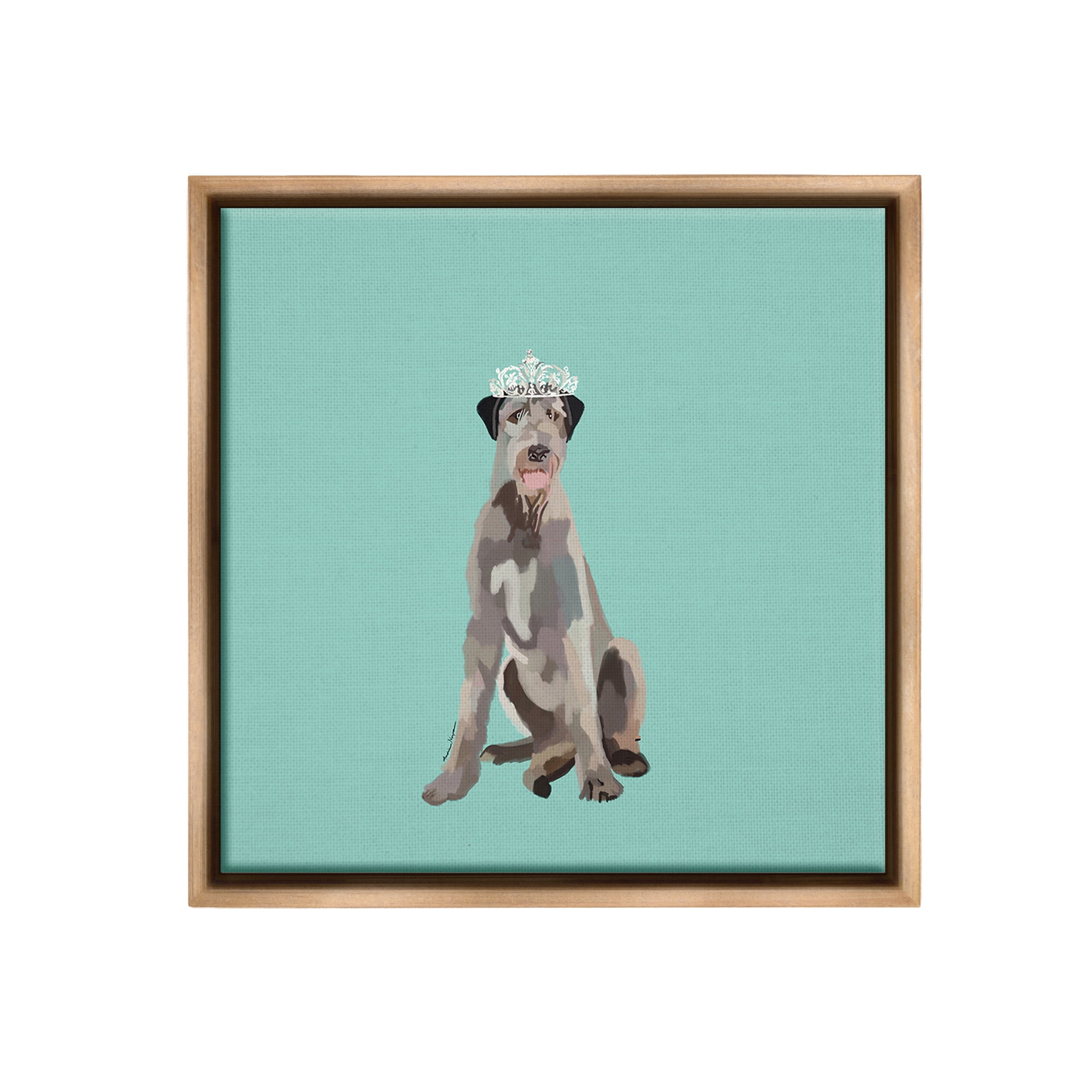 Stupell Industries Regal Dog in Crown Animals & Insects Painting Brown Floater Framed Canvas Art Print Wall Art, 18 x 18
