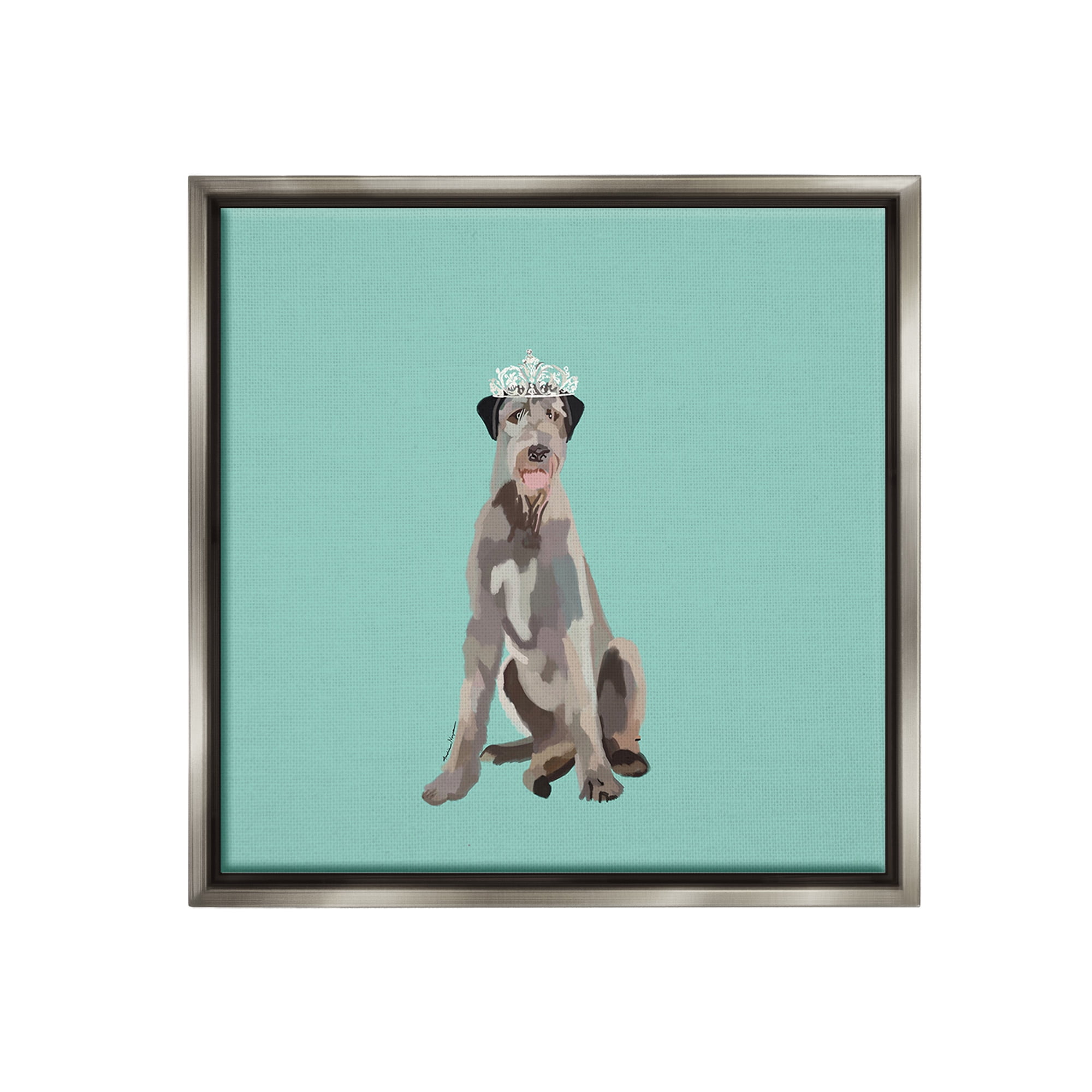 Stupell Industries Regal Dog in Crown Animals & Insects Painting Gray Floater Framed Canvas Art Print Wall Art, 25 x 25