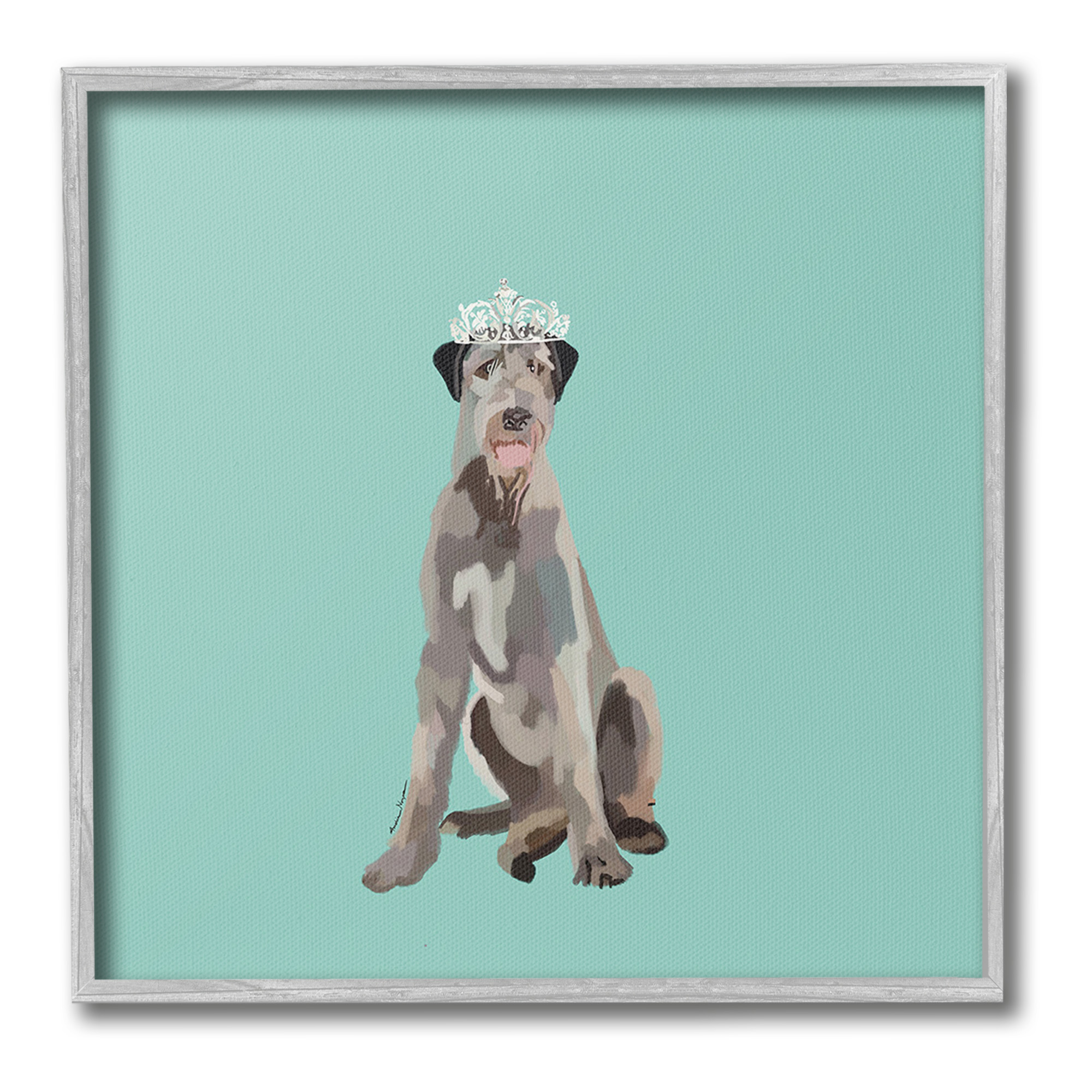 Stupell Industries Regal Dog in Crown Animals & Insects Painting Gray Framed Art Print Wall Art, 12 x 12