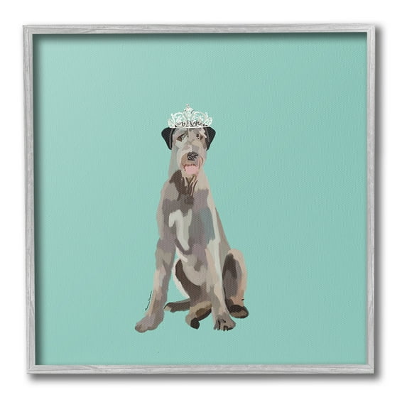 Stupell Industries Regal Dog in Crown Animals & Insects Painting Gray Framed Art Print Wall Art, 17 x 17