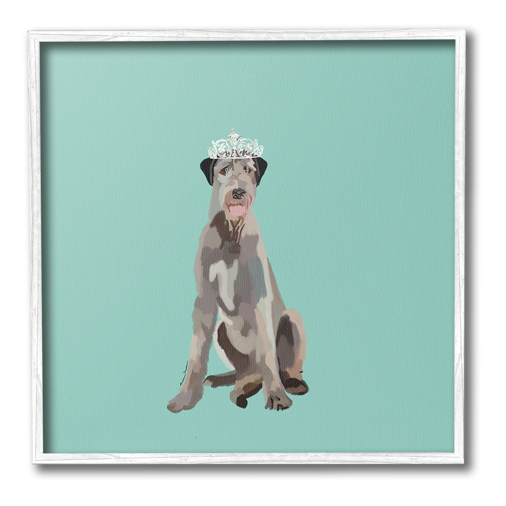 Stupell Industries Regal Dog in Crown Animals & Insects Painting White Framed Art Print Wall Art, 12 x 12