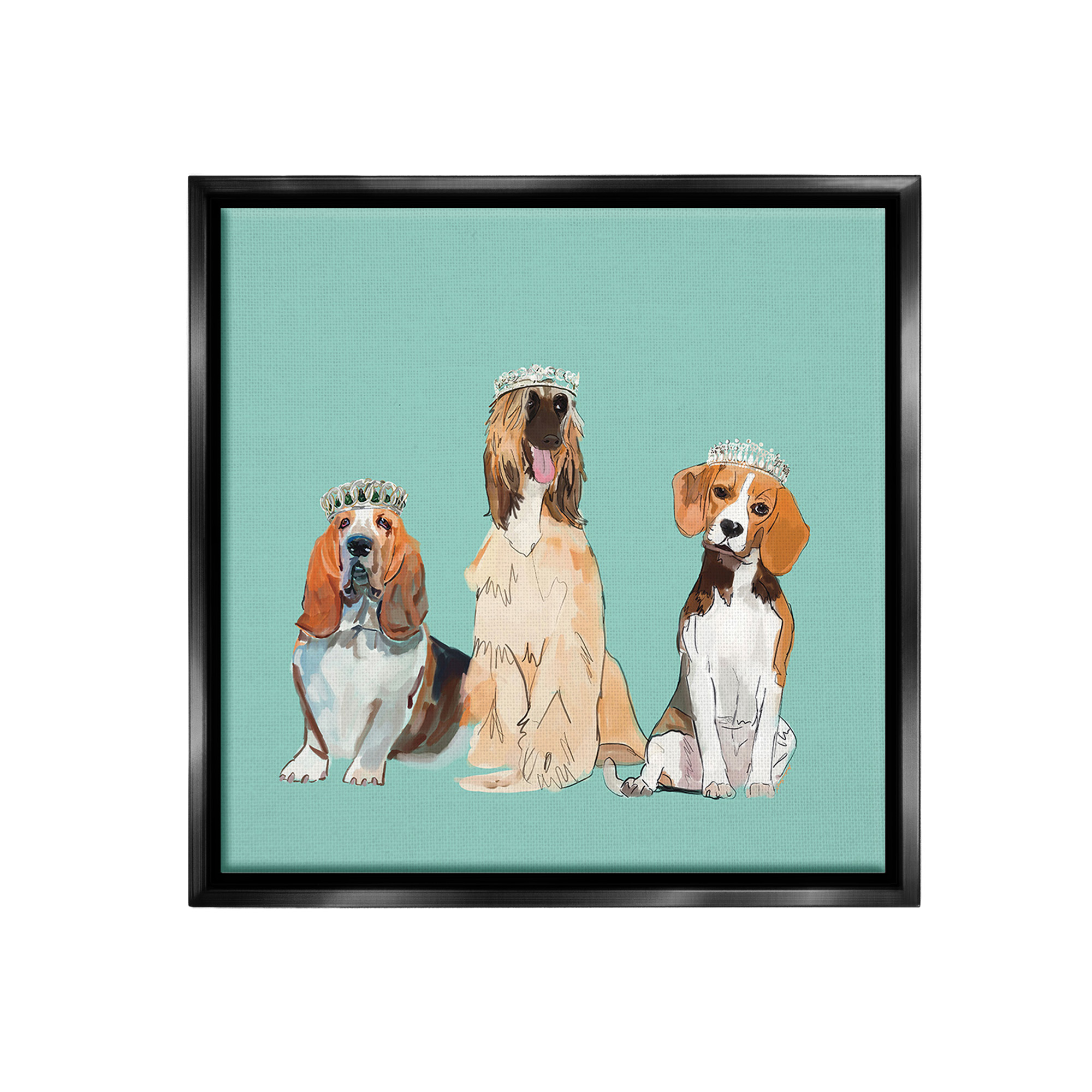Stupell Industries Regal Dogs with Crowns Animals & Insects Painting Black Floater Framed Canvas Art Print Wall Art, 25 x 25