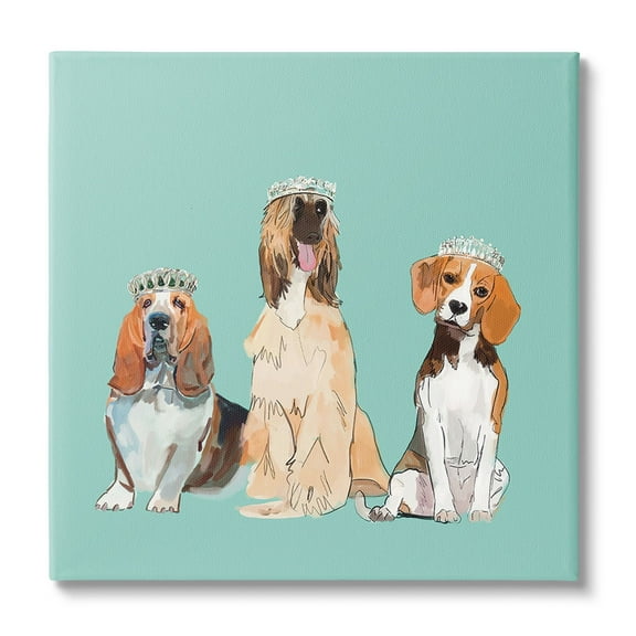 Stupell Industries Regal Dogs with Crowns Animals & Insects Painting Gallery Wrapped Canvas Art Print Wall Art, 17 x 17