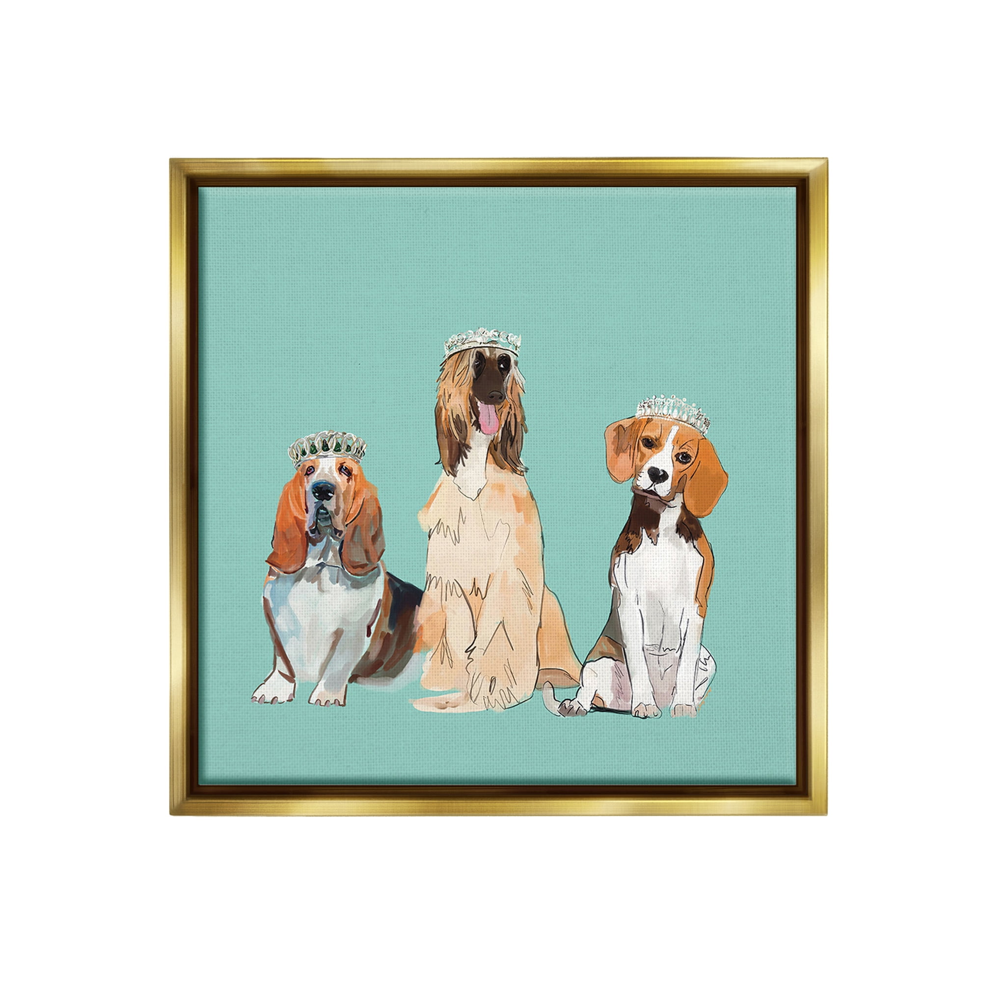 Stupell Industries Regal Dogs with Crowns Animals & Insects Painting Gold Floater Framed Canvas Art Print Wall Art, 18 x 18