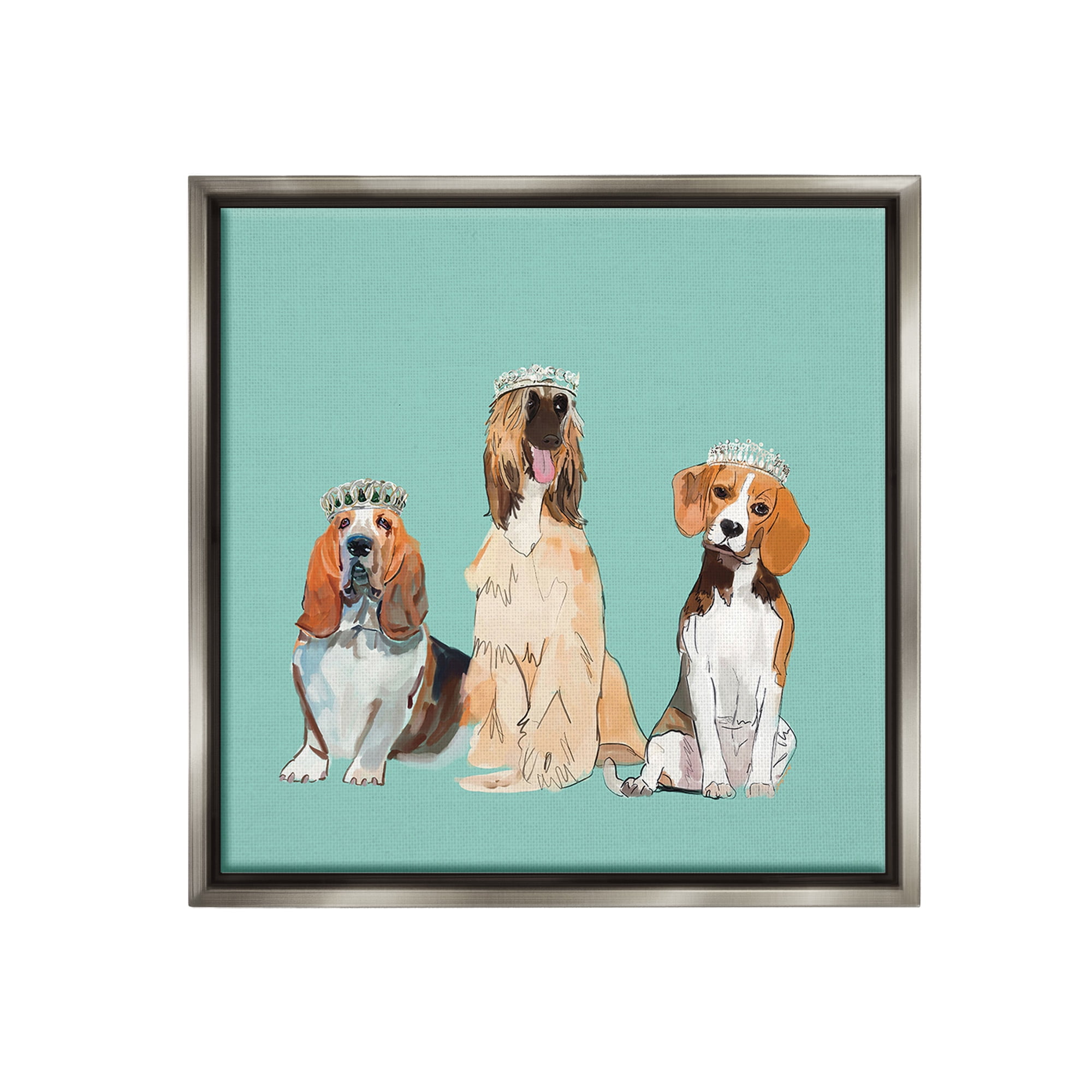 Stupell Industries Regal Dogs with Crowns Animals & Insects Painting Gray Floater Framed Canvas Art Print Wall Art, 25 x 25