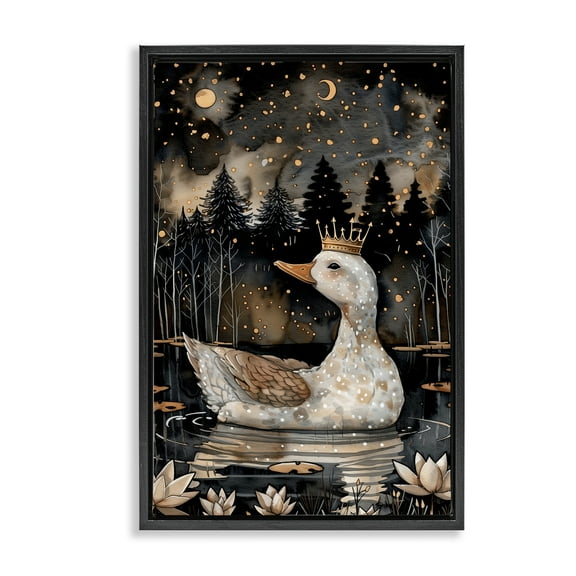 Stupell Industries Regal Duck at Night Animals & Insects Painting Black Floater Framed Art Print Wall Art, 17 x 25