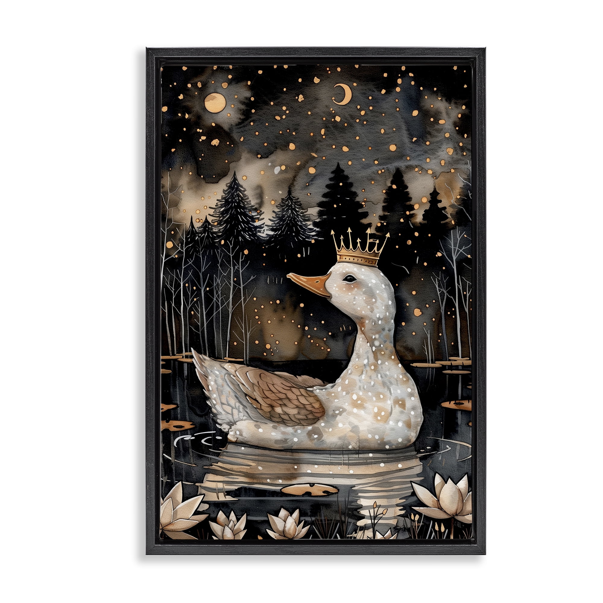 Stupell Industries Regal Duck at Night Animals & Insects Painting Black Floater Framed Art Print Wall Art, 21 x 31