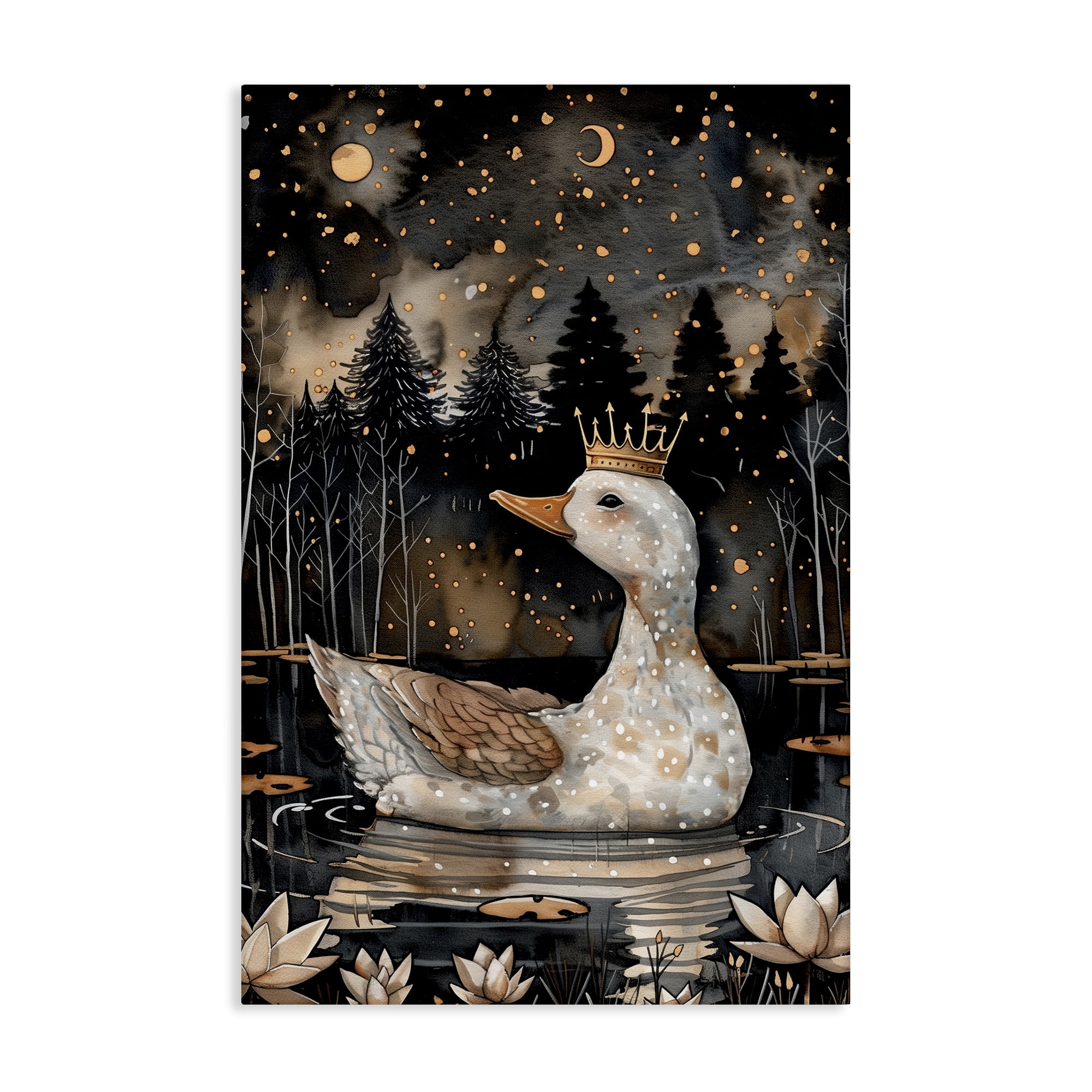 Stupell Industries Regal Duck at Night Animals & Insects Painting Gallery Wrapped Canvas Art Print Wall Art, 24 x 36