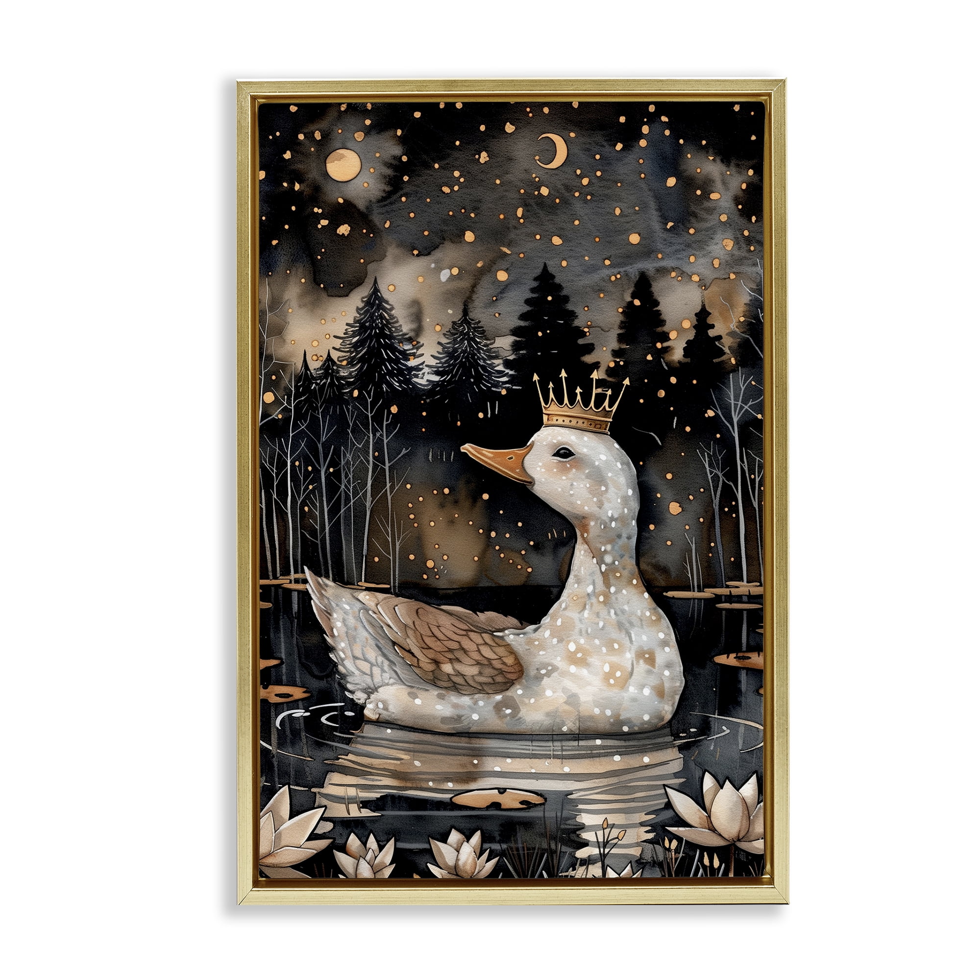 Stupell Industries Regal Duck at Night Animals & Insects Painting Gold Floater Framed Art Print Wall Art, 17 x 25