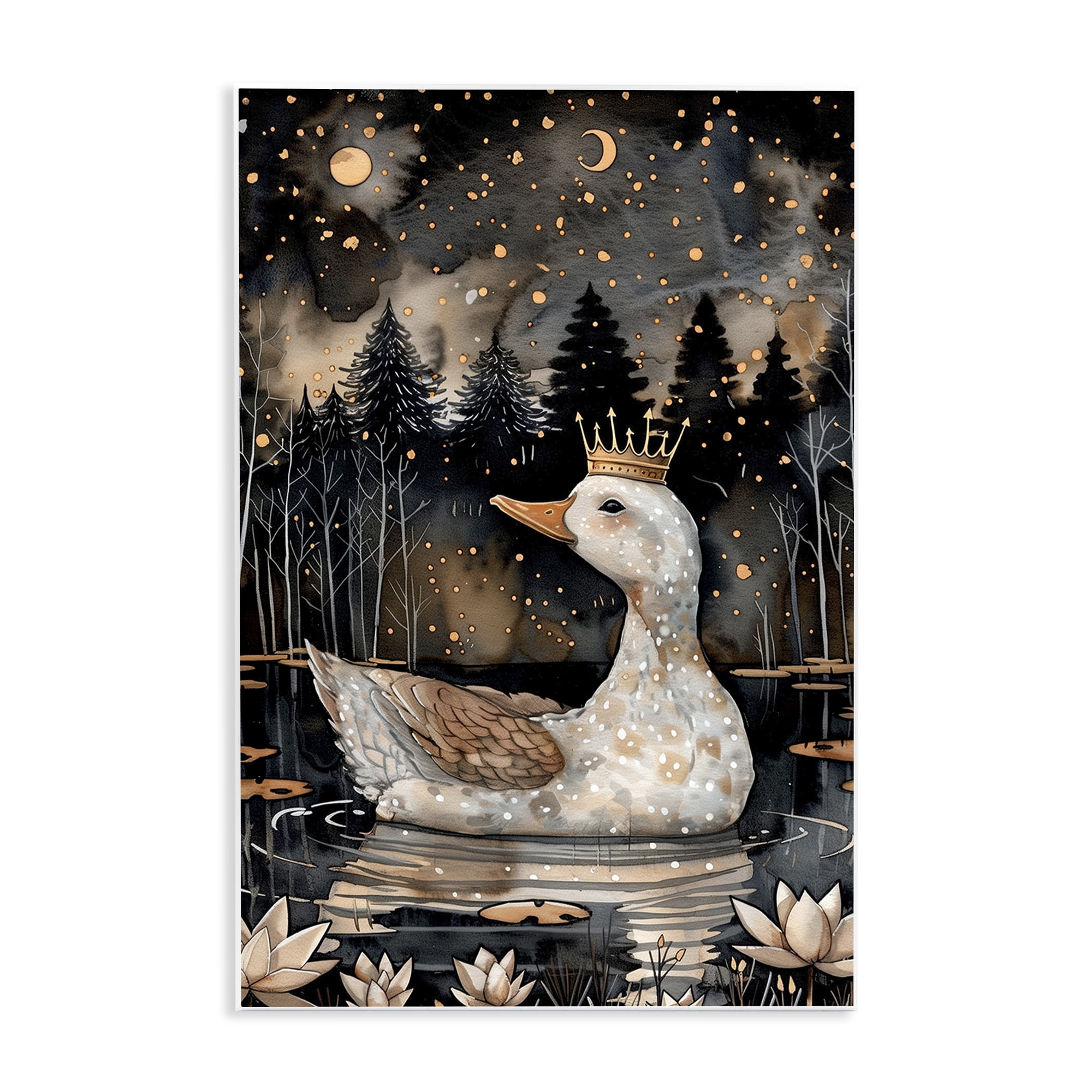 Stupell Industries Regal Duck at Night Animals & Insects Painting Unframed Art Print Wall Art, 13 x 19