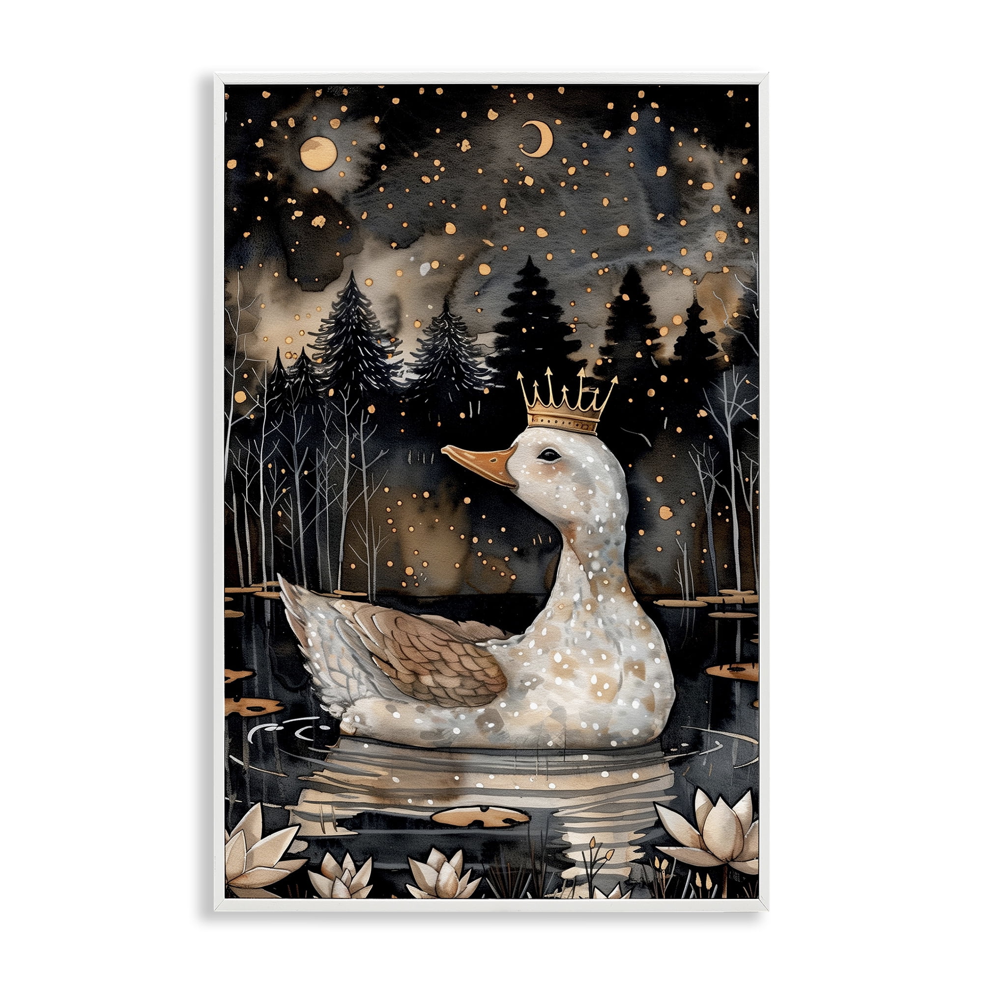Stupell Industries Regal Duck at Night Animals & Insects Painting White Framed Art Print Wall Art, 16 x 24
