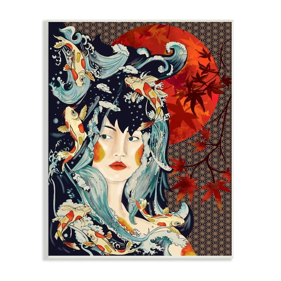 Stupell Industries Regal Female Abstract Portrait Geometric Pattern Koi Fish, 10 x 15,Design by Sangita Bachelet