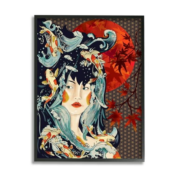 Stupell Industries Regal Female Abstract Portrait Geometric Pattern Koi Fish, 16 x 20,Design by Sangita Bachelet
