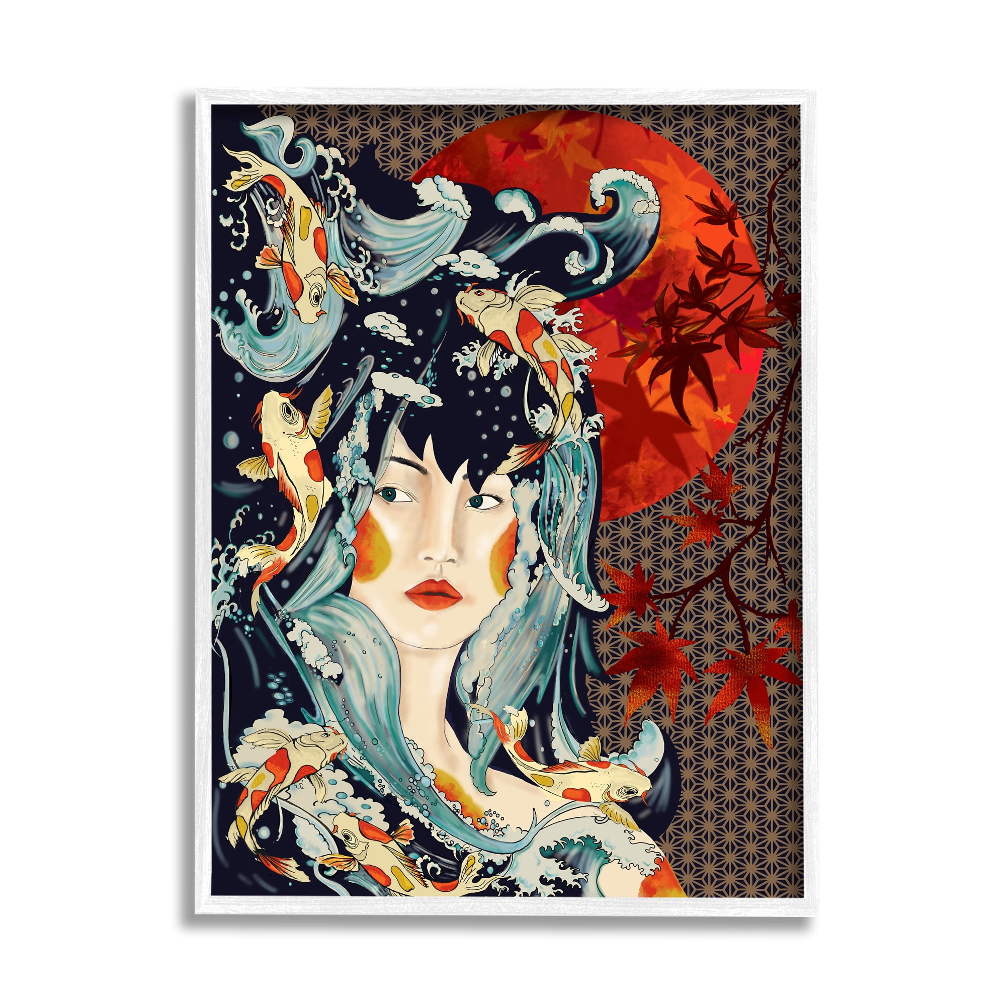 Stupell Industries Regal Female Abstract Portrait Geometric Pattern Koi Fish, 24 x 30,Design by Sangita Bachelet