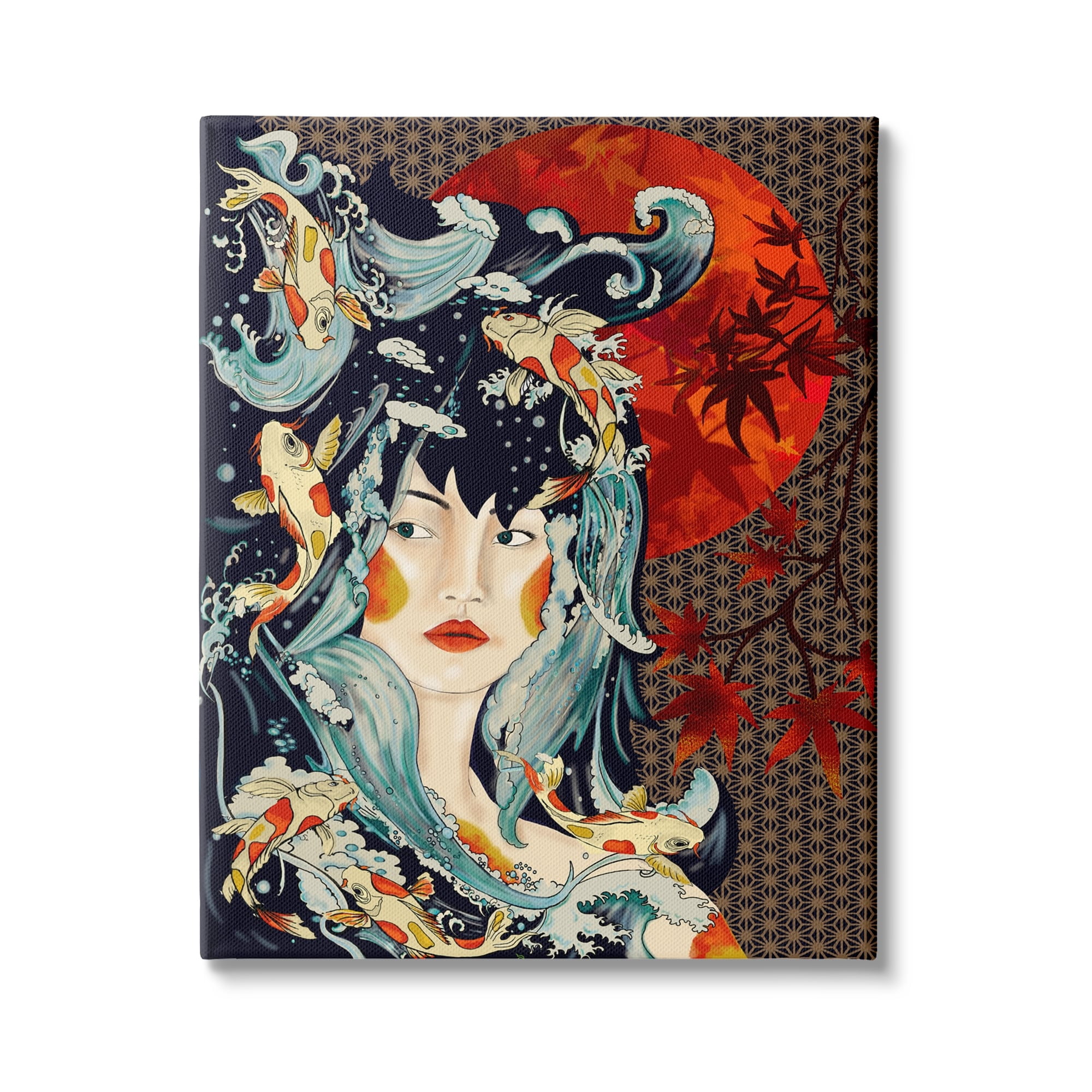 Stupell Industries Regal Female Abstract Portrait Geometric Pattern Koi Fish, 24 x 30,Design by Sangita Bachelet