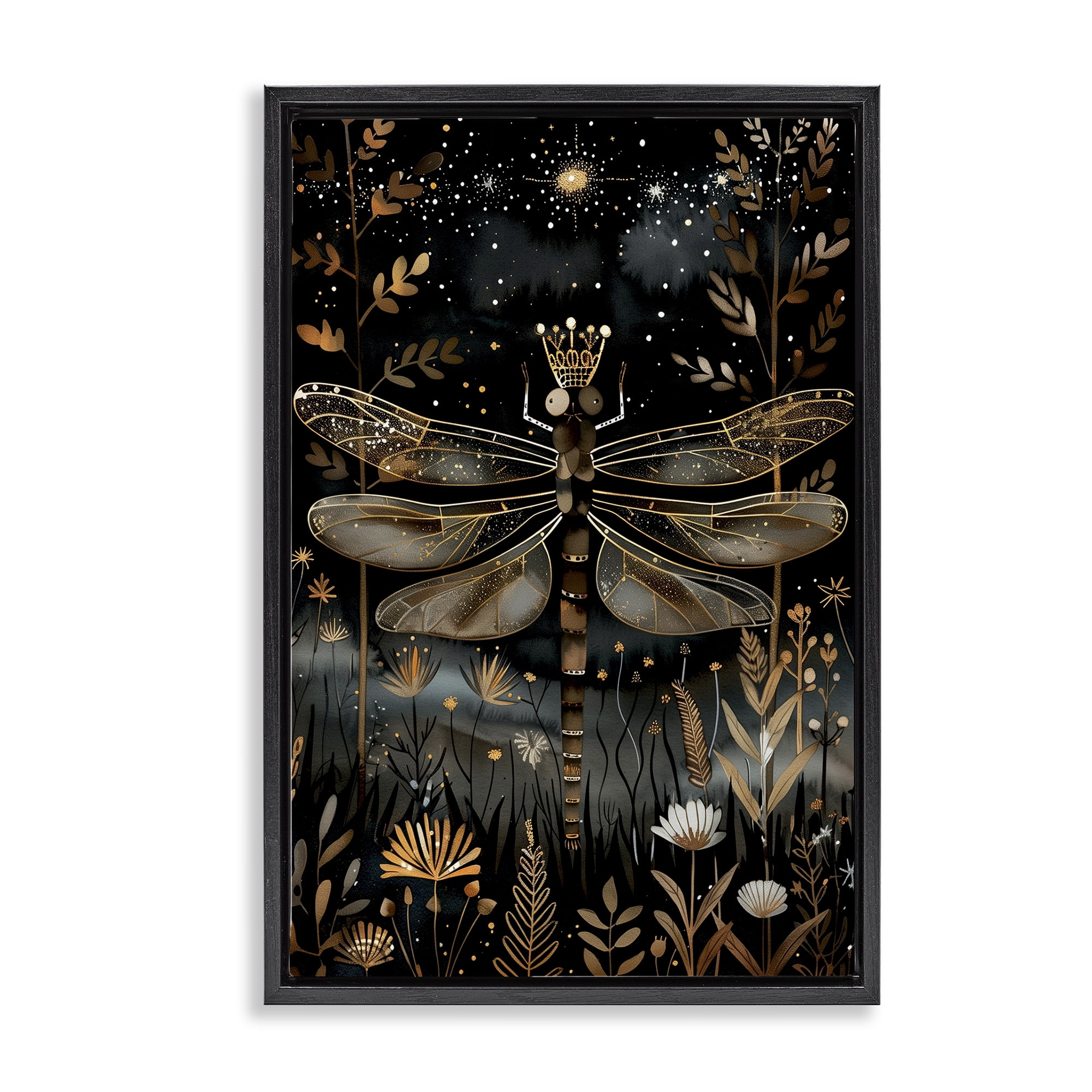 Stupell Industries Regal Gilded Dragonfly Animals & Insects Painting Black Floater Framed Art Print Wall Art, 21 x 31