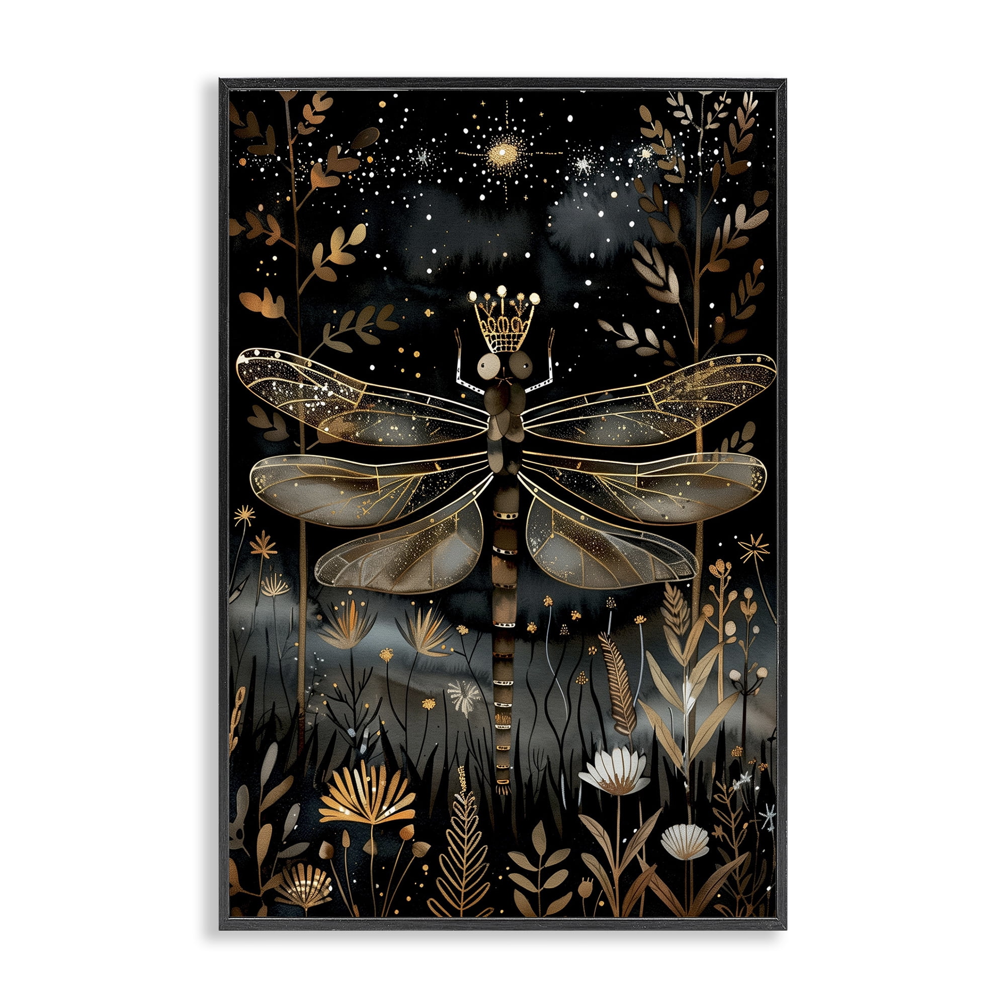 Stupell Industries Regal Gilded Dragonfly Animals & Insects Painting Black Framed Art Print Wall Art, 20 x 30