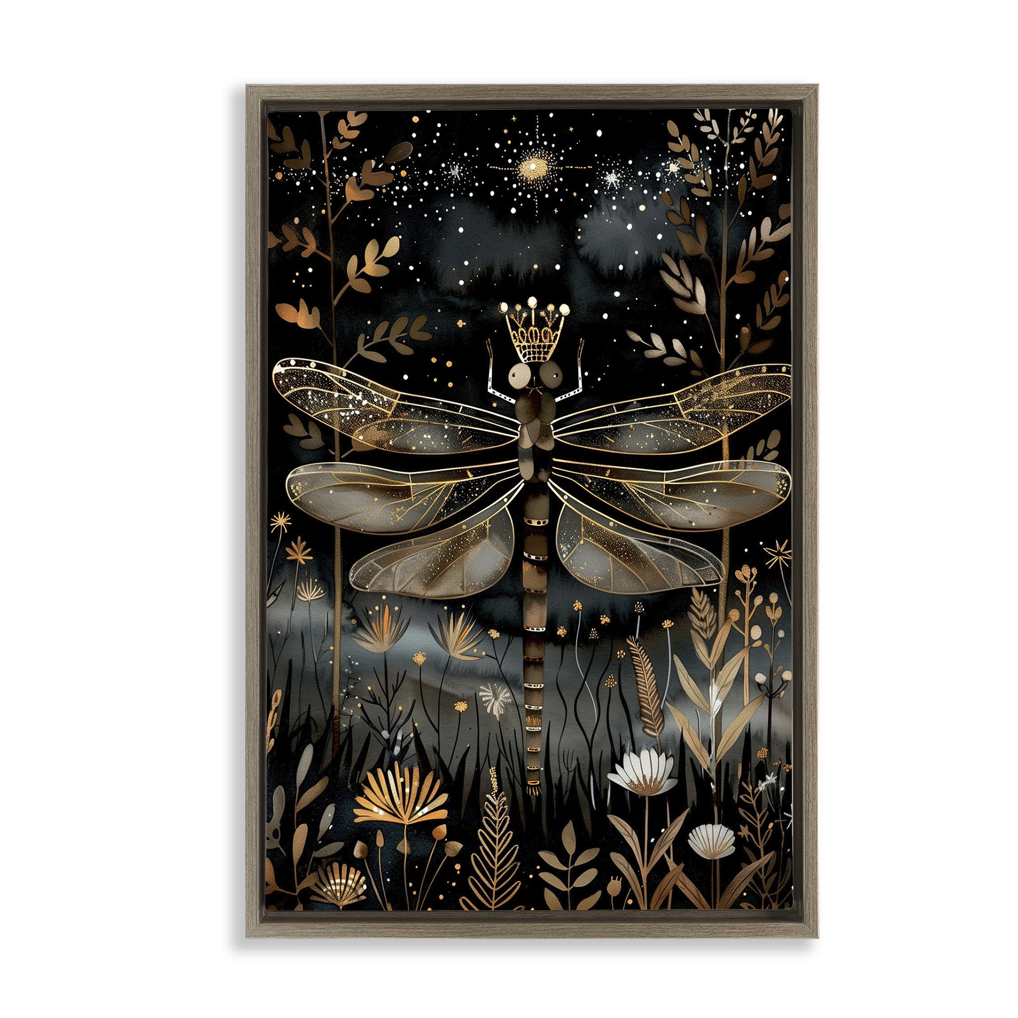 Stupell Industries Regal Gilded Dragonfly Animals & Insects Painting Brown Floater Framed Art Print Wall Art, 21 x 31