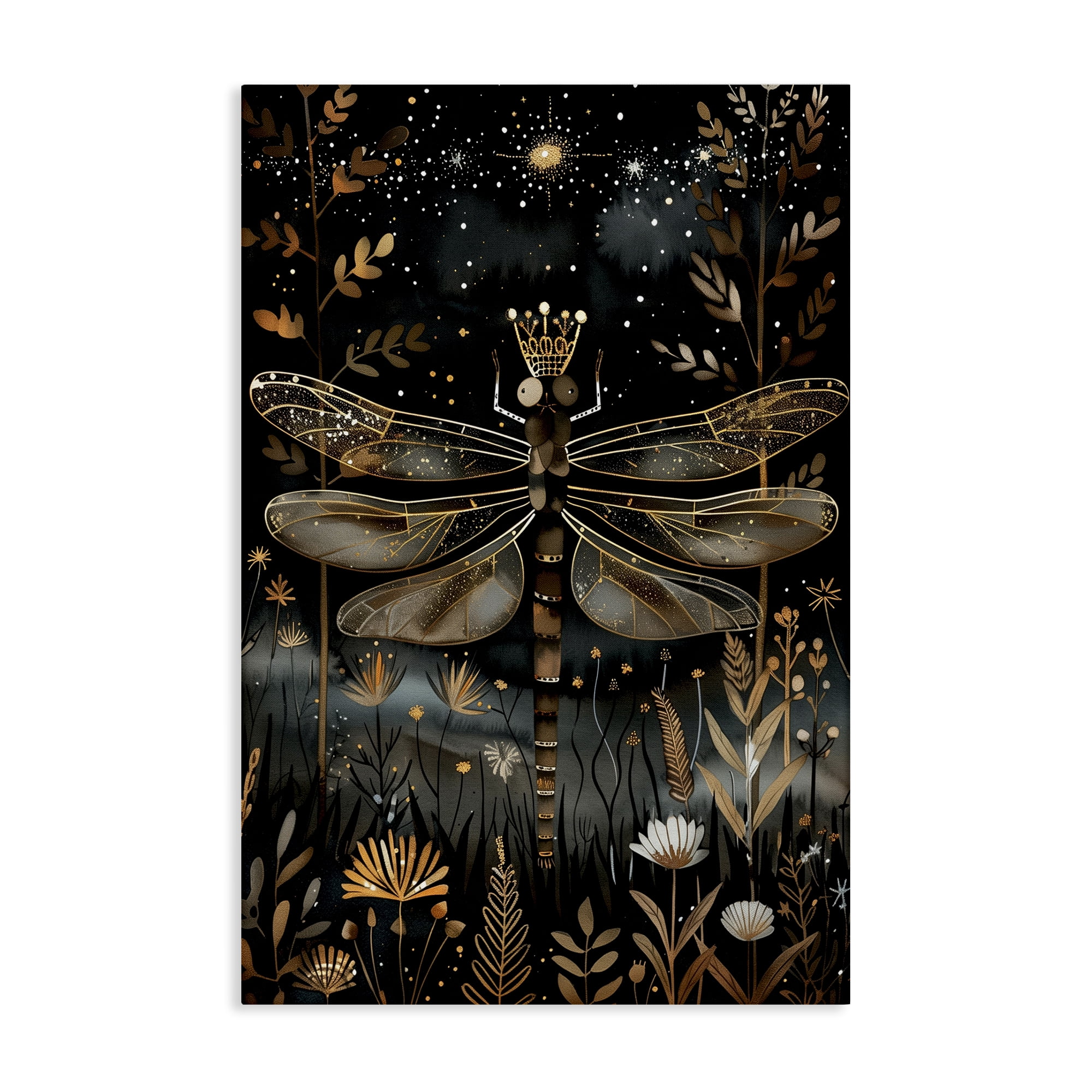 Stupell Industries Regal Gilded Dragonfly Animals & Insects Painting Gallery Wrapped Canvas Art Print Wall Art, 20 x 30