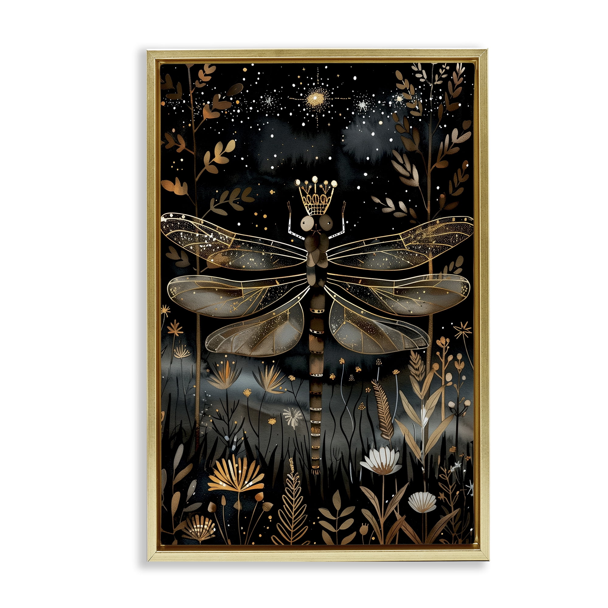 Stupell Industries Regal Gilded Dragonfly Animals & Insects Painting Gold Floater Framed Art Print Wall Art, 21 x 31