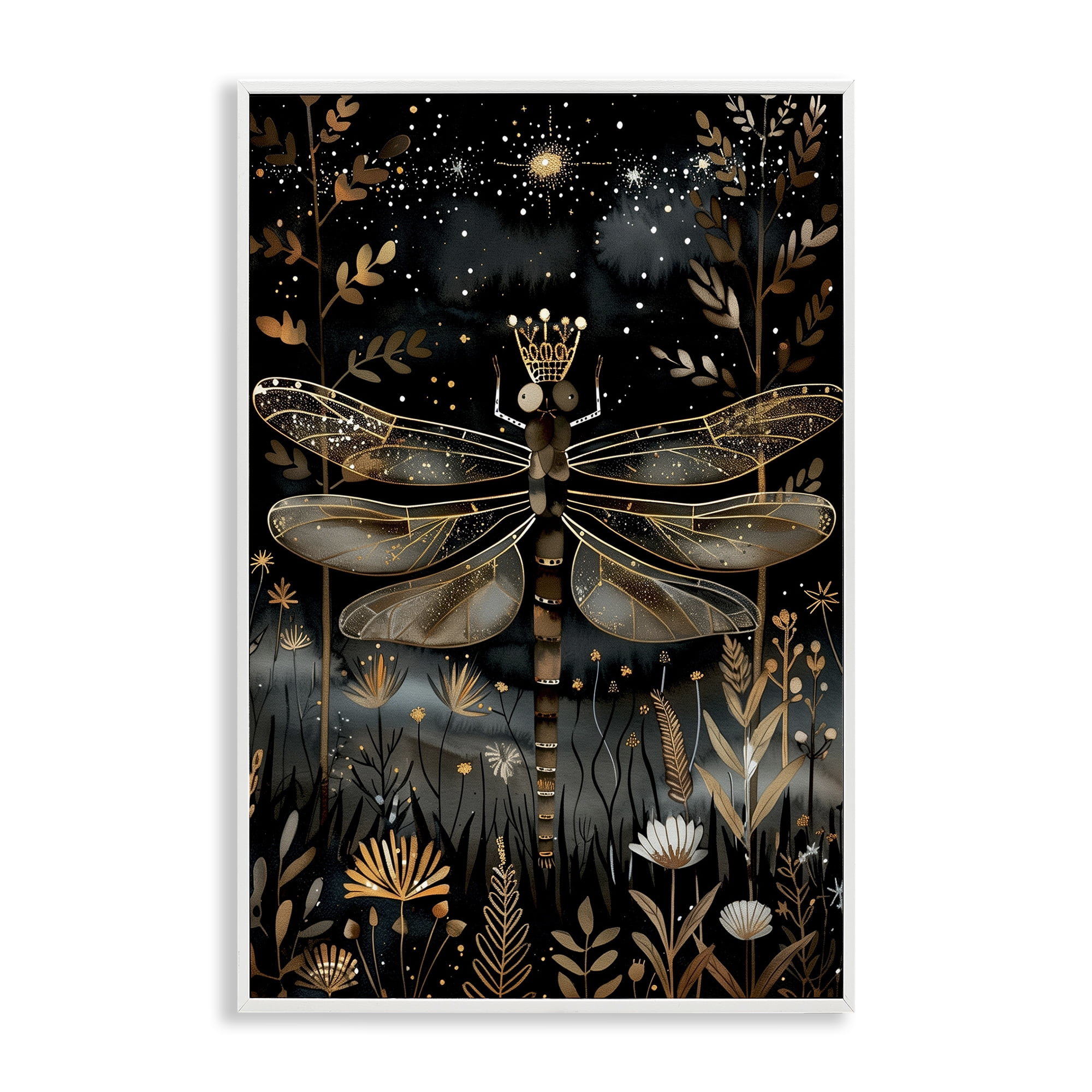 Stupell Industries Regal Gilded Dragonfly Animals & Insects Painting White Framed Art Print Wall Art, 16 x 24