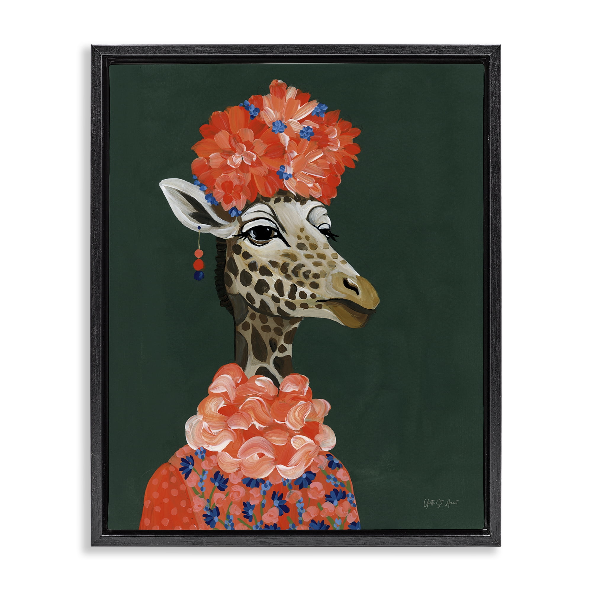 Stupell Industries Regal Giraffe Portrait Animals Painting Black Floater Framed Canvas Art Print Wall Art, 25 x 31
