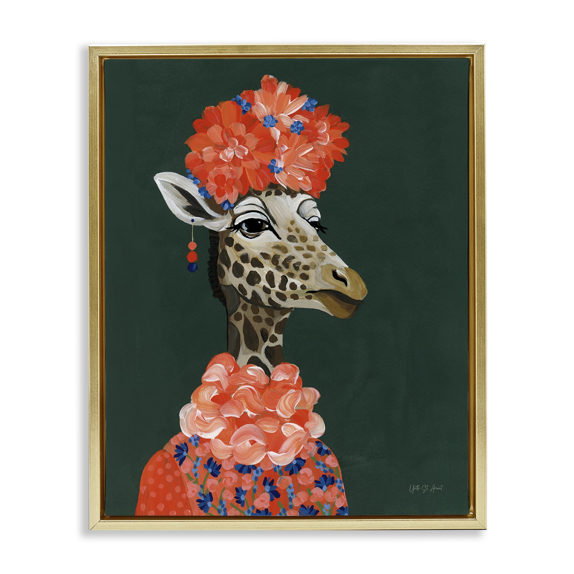 Stupell Industries Regal Giraffe Portrait Animals Painting Gold Floater Framed Canvas Art Print Wall Art, 25 x 31