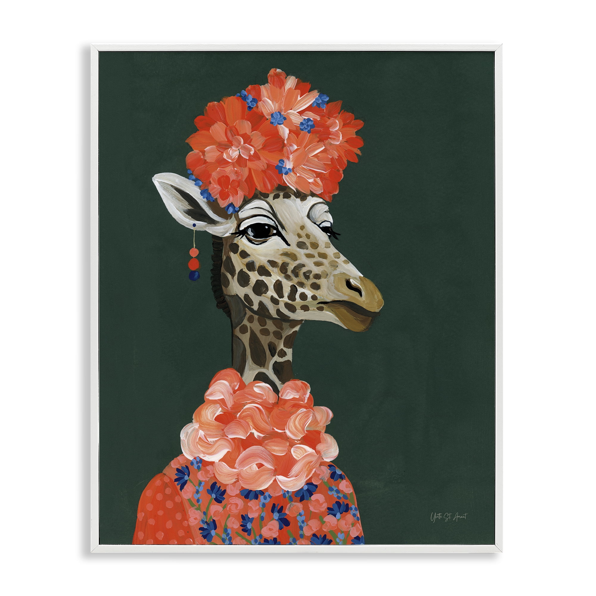 Stupell Industries Regal Giraffe Portrait Animals Painting White Framed Art Print Wall Art, 16 x 20