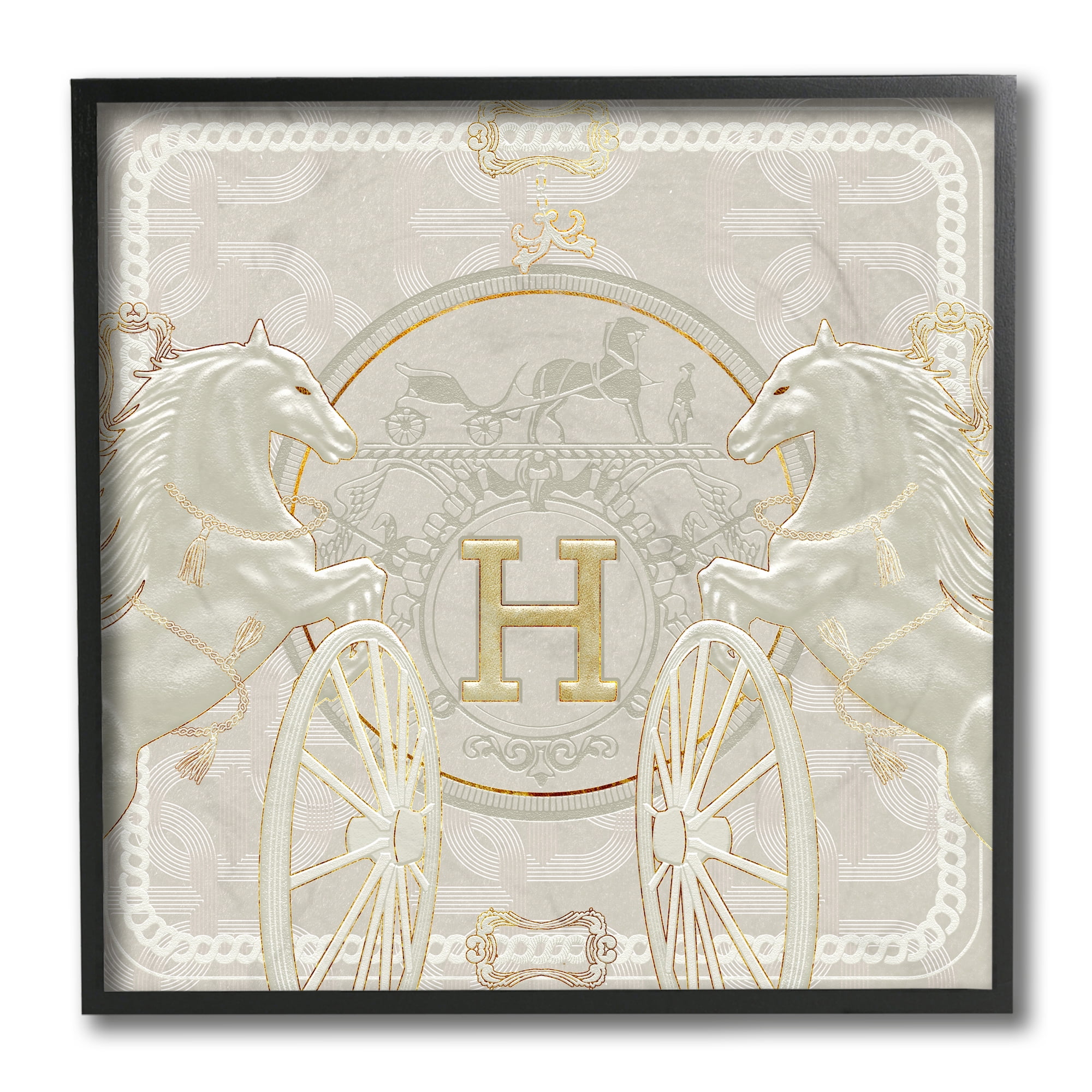 Stupell Industries Regal Horses Glam Fashion Brand White Gold Black Framed by Ziwei Li