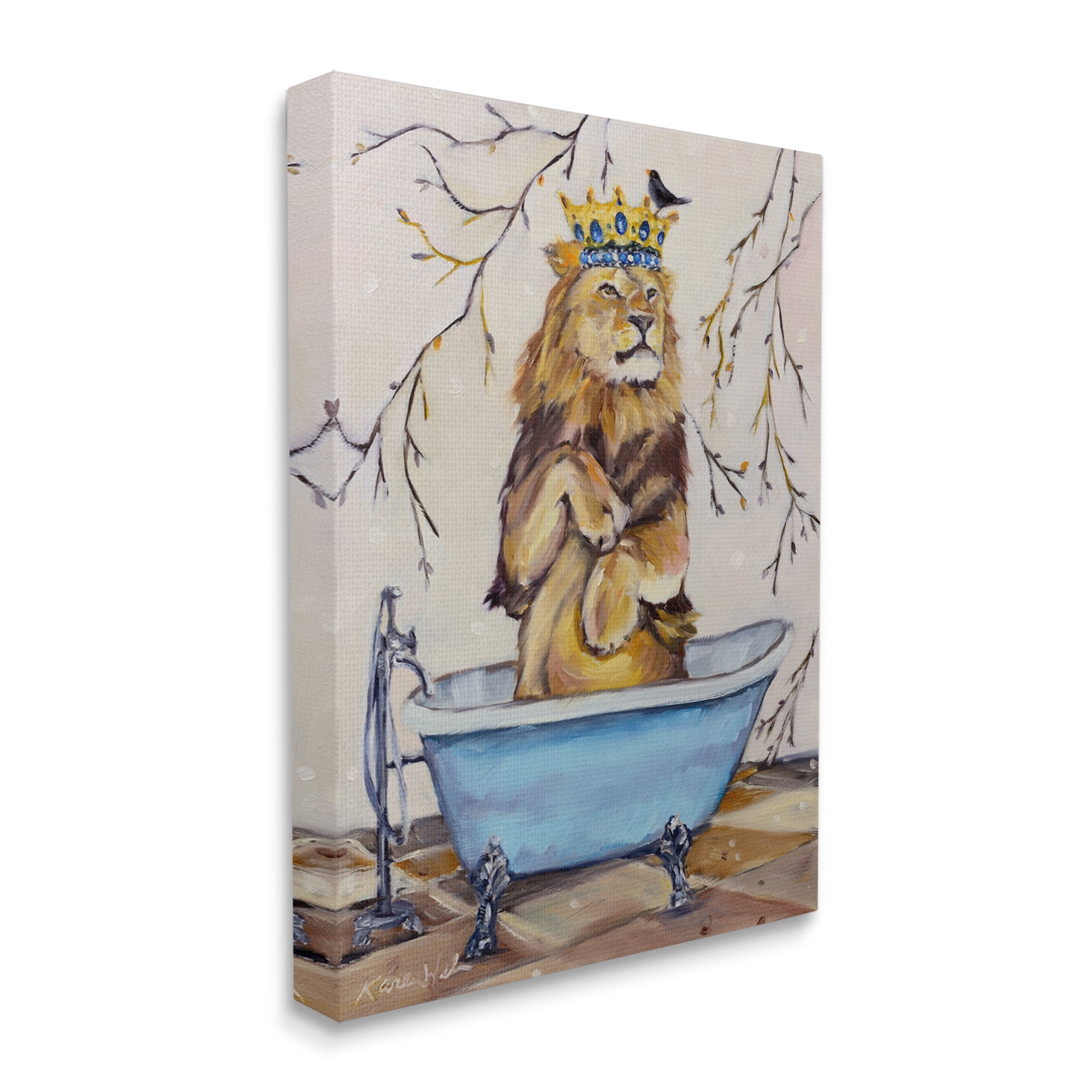 Stupell Industries Regal Jungle Lion in Blue Claw Bath Canvas Wall Art by Karen Weber Fine Art