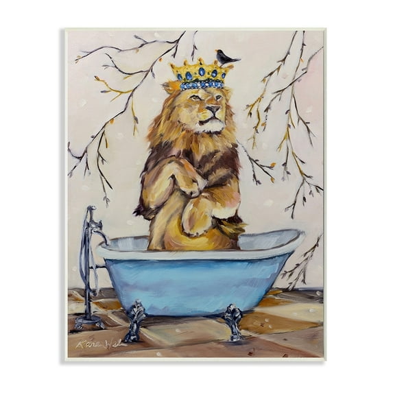 Stupell Industries Regal Jungle Lion in Blue Claw Bath Wall Plaque by Karen Weber Fine Art
