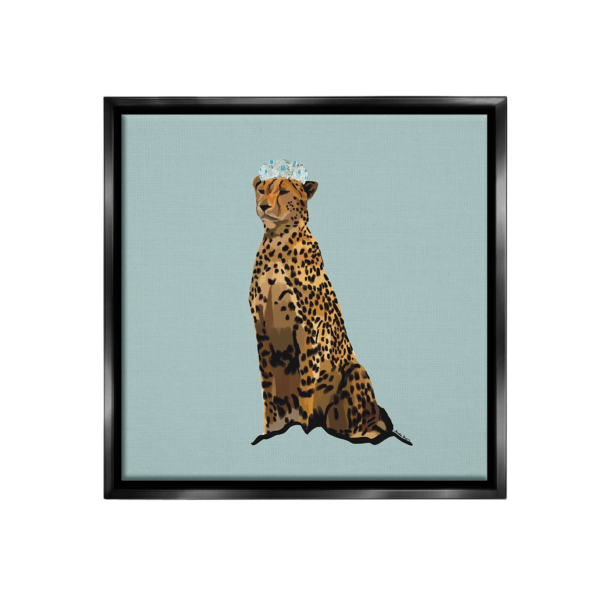 Stupell Industries Regal Leopard with Crown Animals & Insects Painting Black Floater Framed Canvas Art Print Wall Art, 25 x 25